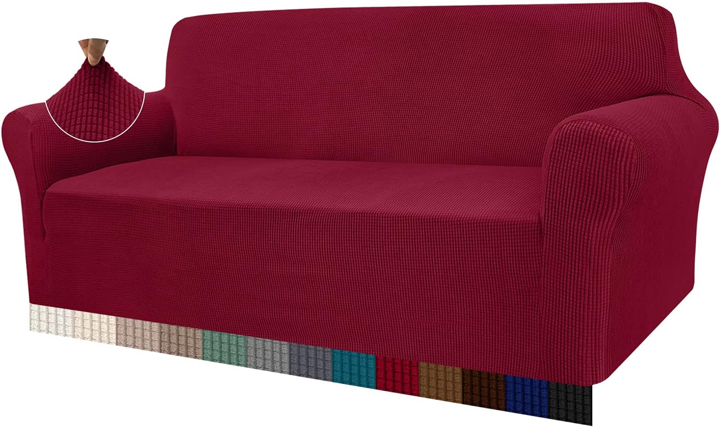 Granbest Copridivano Elasticizzato Jacquard 3 Posti, Rosso Vino