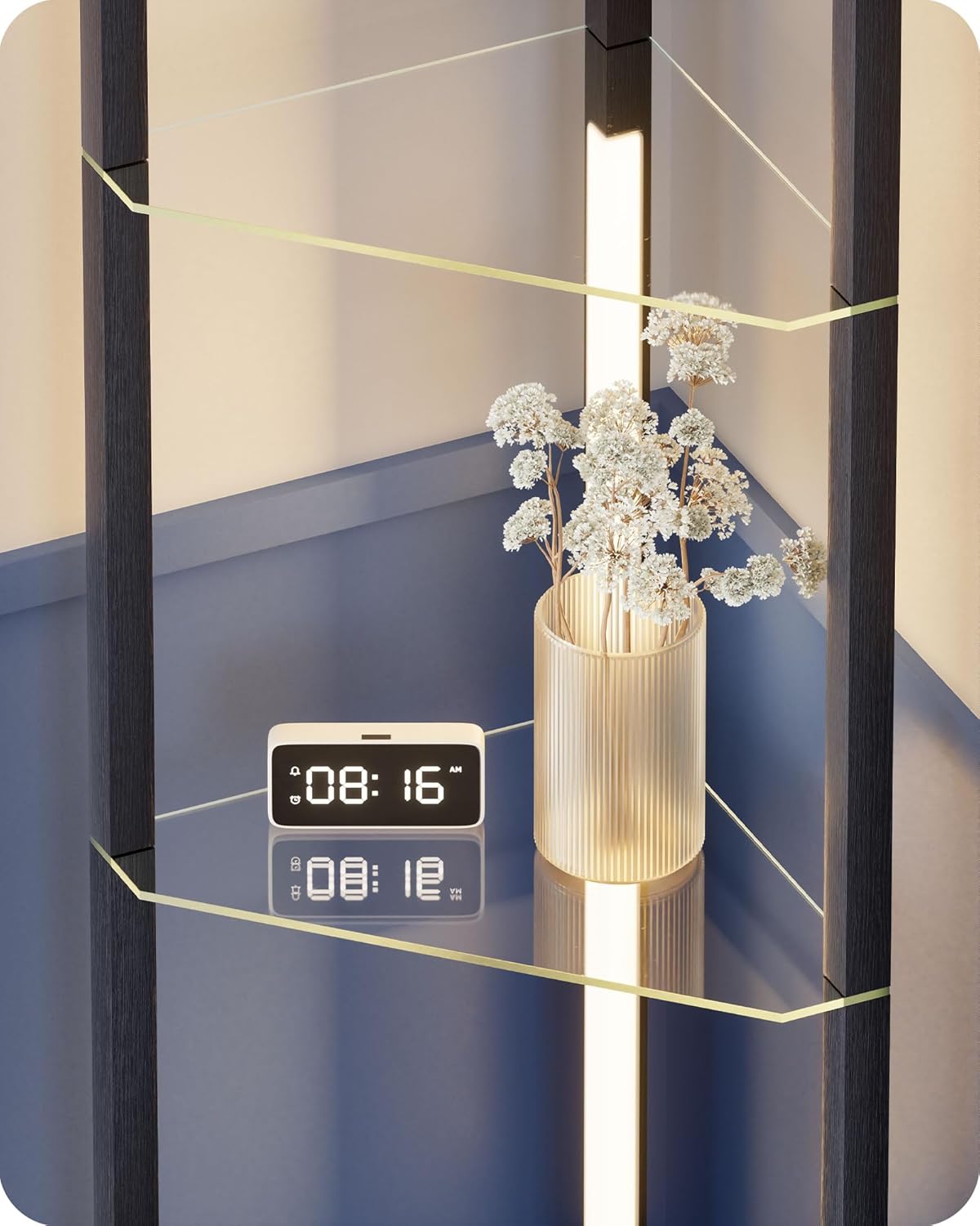 EDISHINE Lampada da Terra con Mensole in Vetro, Nero - immagine 3