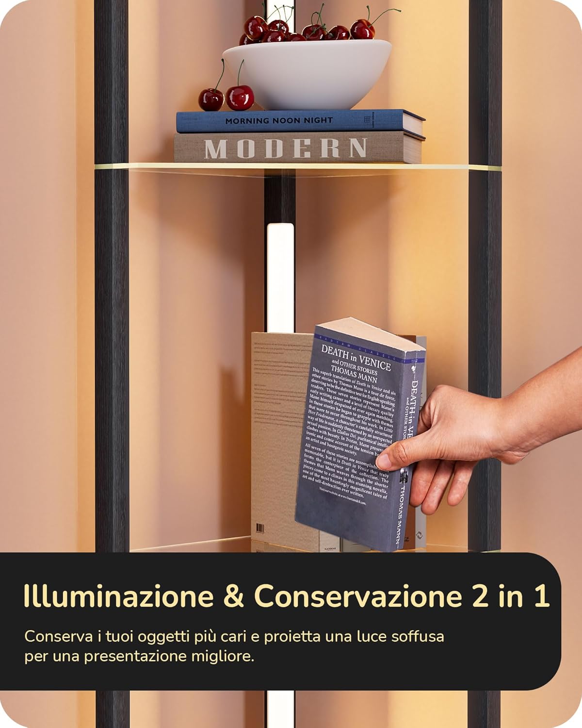 EDISHINE Lampada da Terra con Mensole in Vetro, Nero - immagine 4