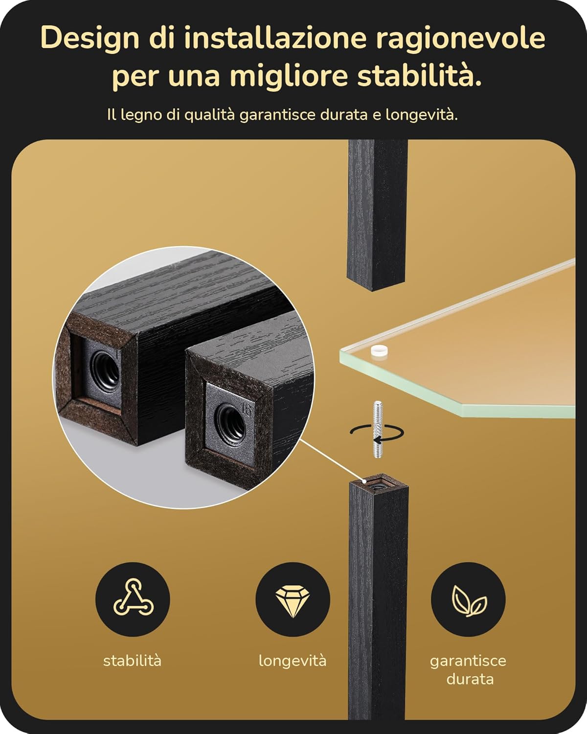 EDISHINE Lampada da Terra con Mensole in Vetro, Nero - immagine 7