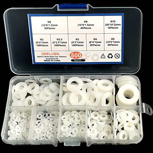 Greluma Rondelle Piatte in Nylon, 500 Pezzi, Bianco