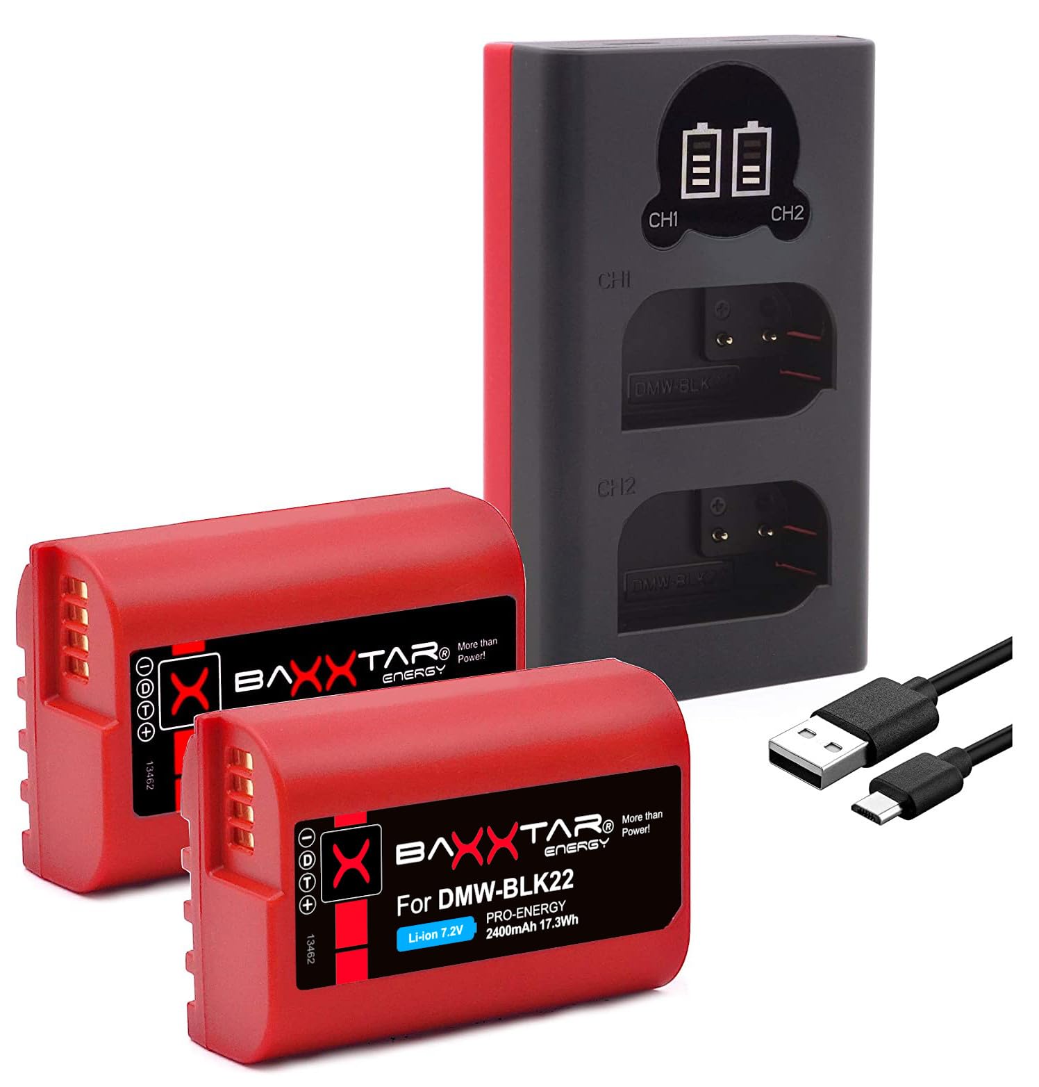 Baxxtar Pro DMW-BLK22-E - 2 Batterie 2400mAh + Caricatore Dual