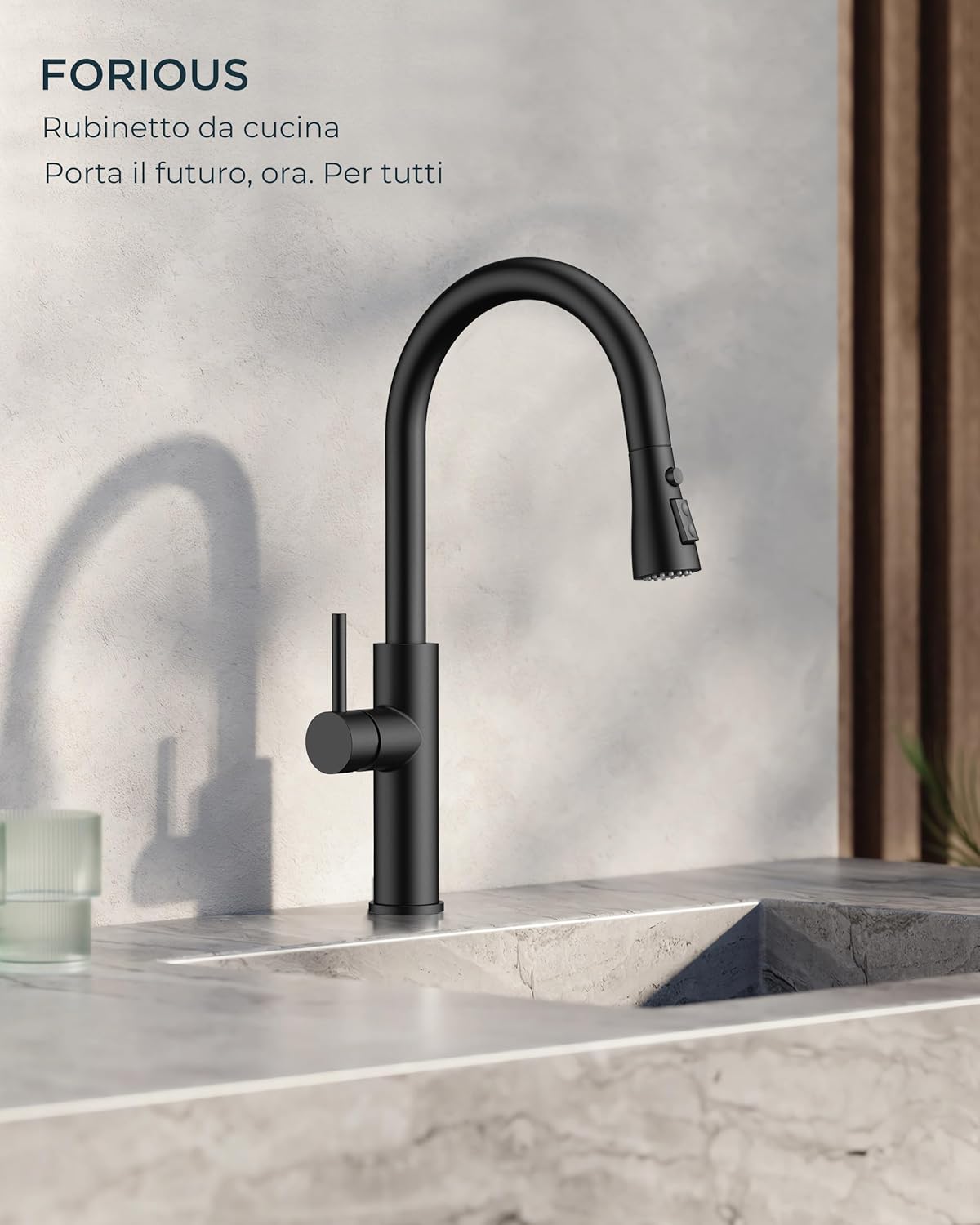 Forious Rubinetto Lavello Cucina Nero con Doccetta Estraibile - immagine 3