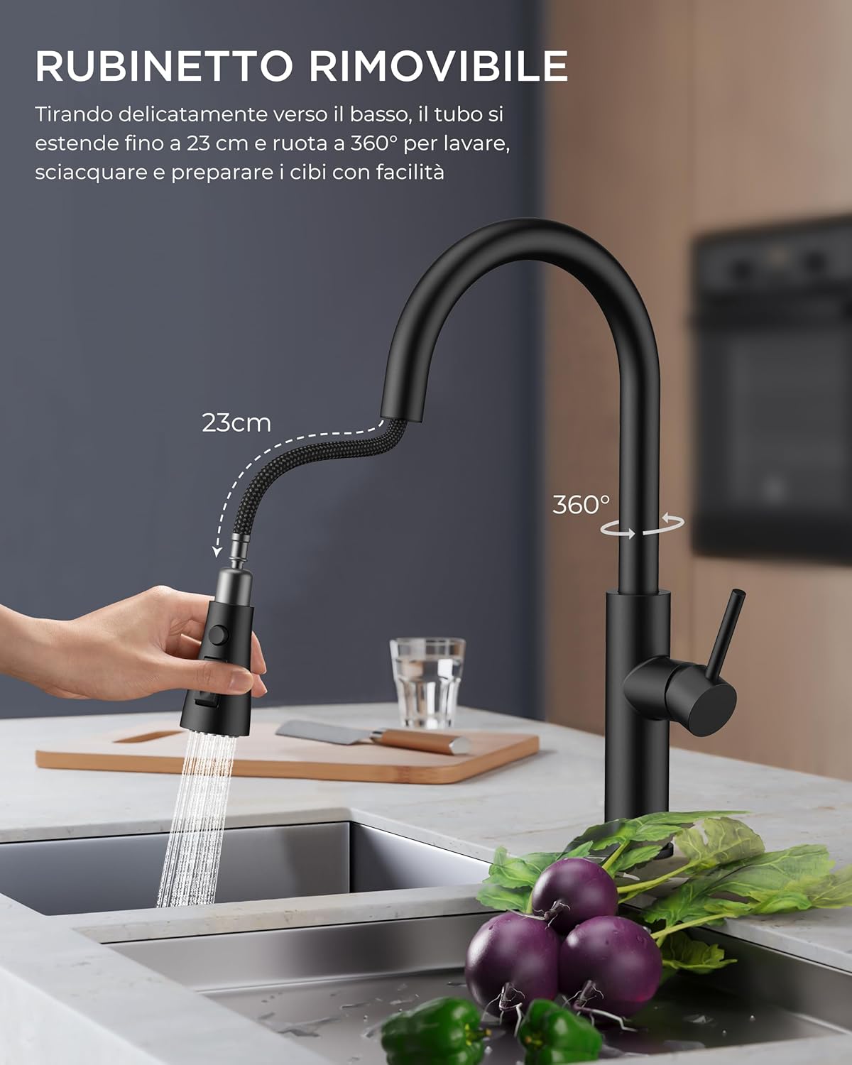 Forious Rubinetto Lavello Cucina Nero con Doccetta Estraibile - immagine 5