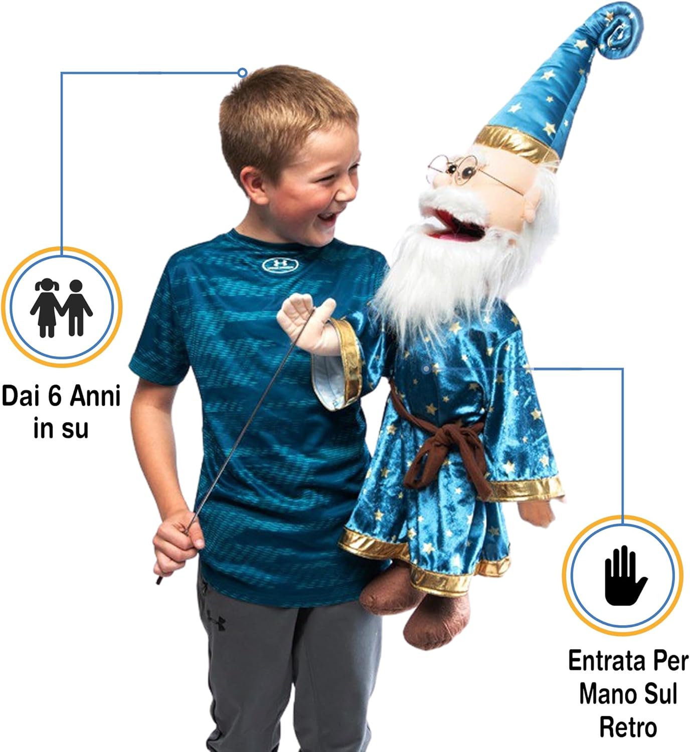 25 pollici mago w/occhiali, corpo pieno, burattino stile ventriloquista - immagine 2