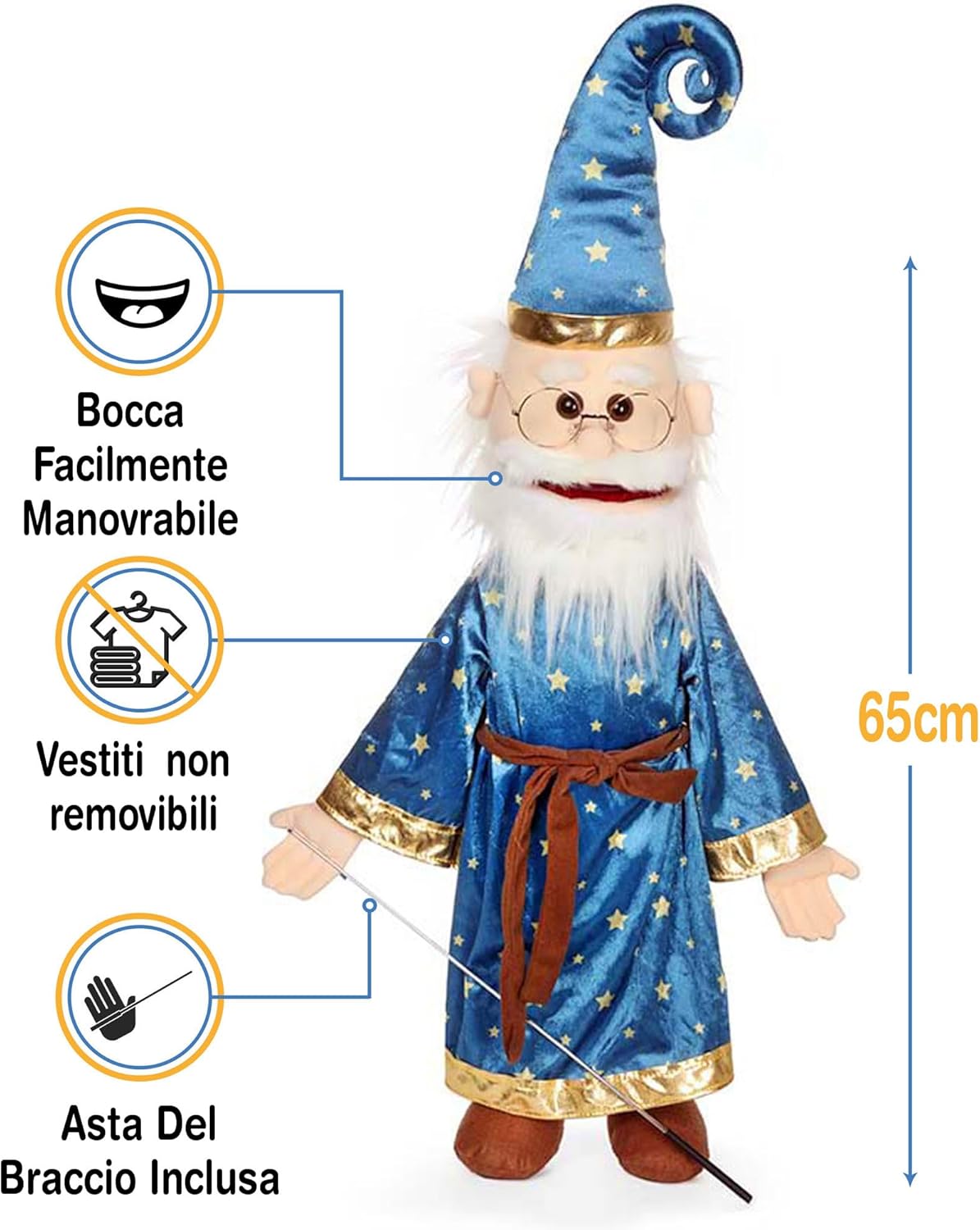 25 pollici mago w/occhiali, corpo pieno, burattino stile ventriloquista - immagine 3