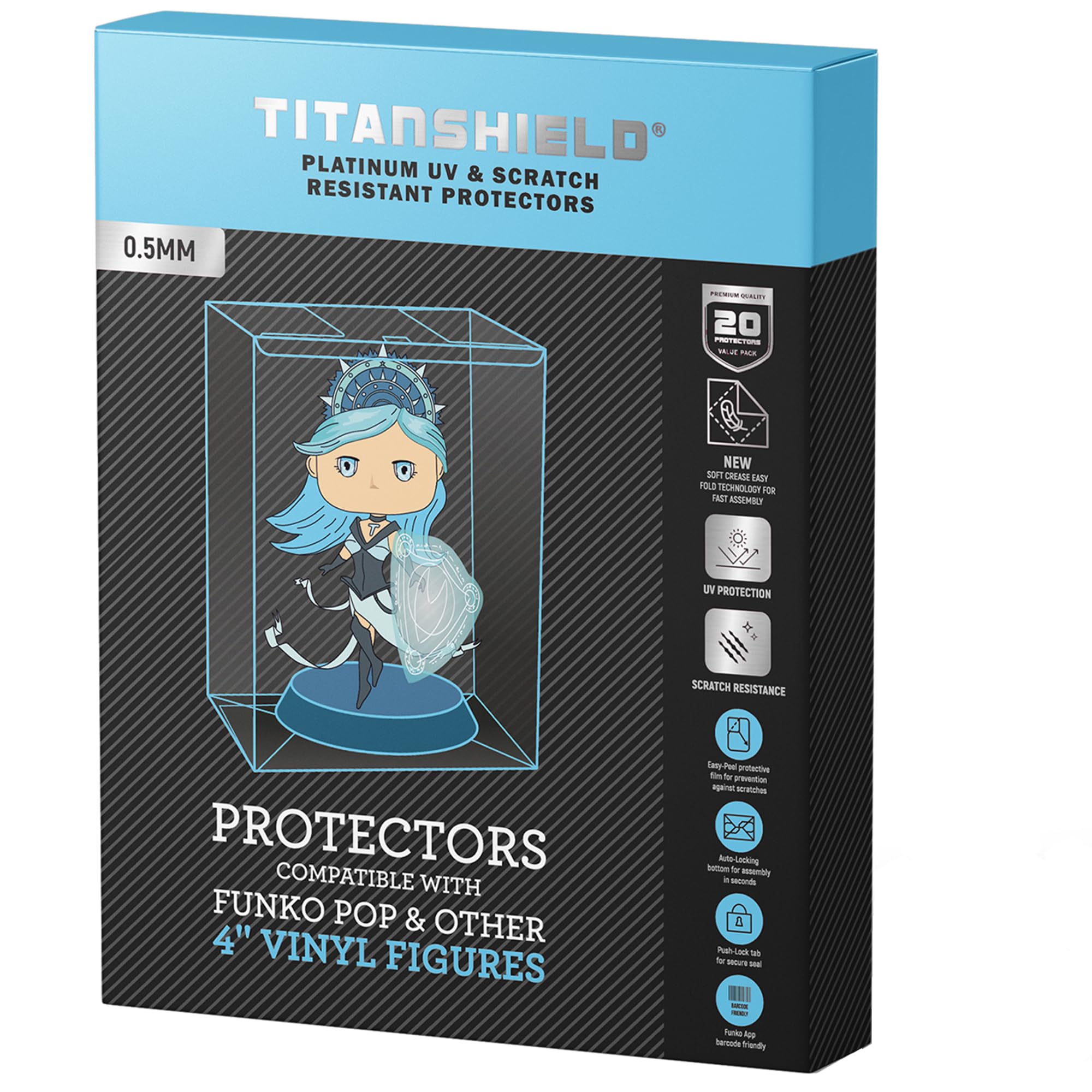 TitanShield 0.5mm Platinum UV e antigraffio pop Protectors Sleeve Case Compatibile con Funko - 4" Pollici Pop! Figure in vinile