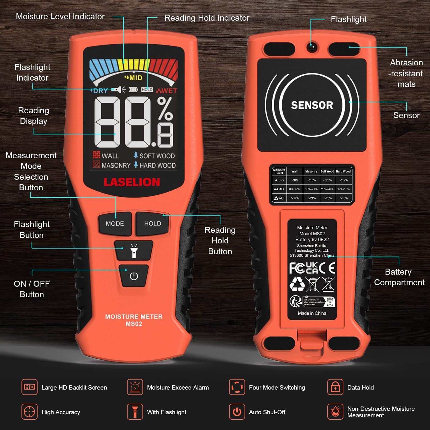 LASELION Misuratore Umidità Legno Senza Perno - immagine 2