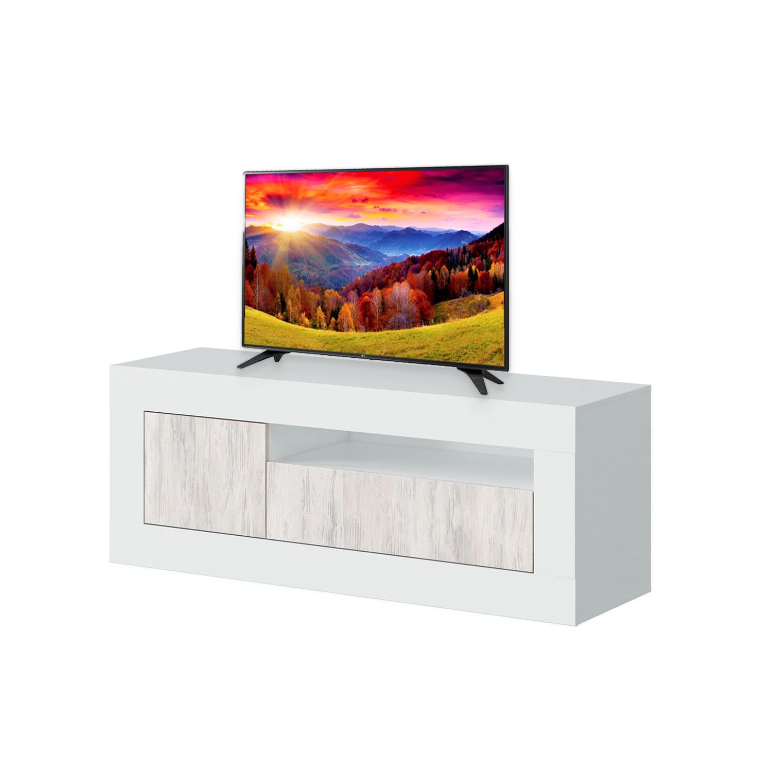 Mobile Porta TV Basso con 2 Ante e Scomparti, Bianco