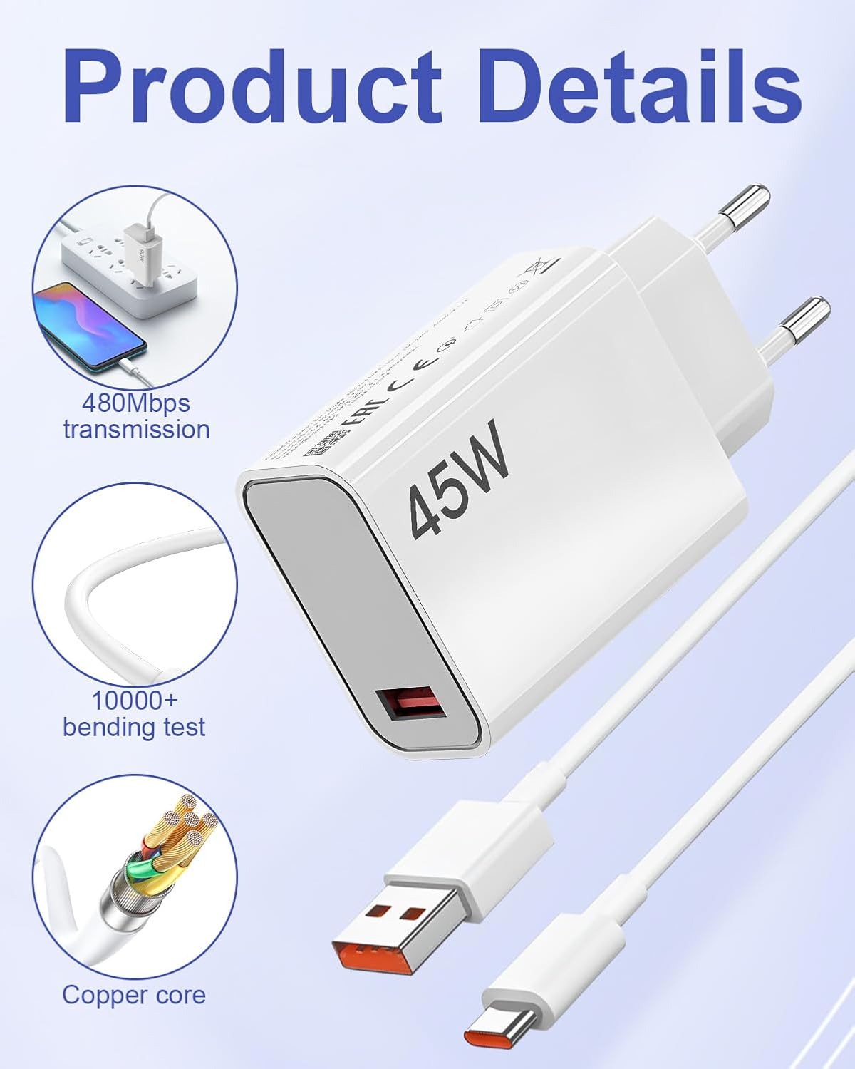 Caricabatterie Rapido 45W USB-C con Cavo 1M - immagine 3