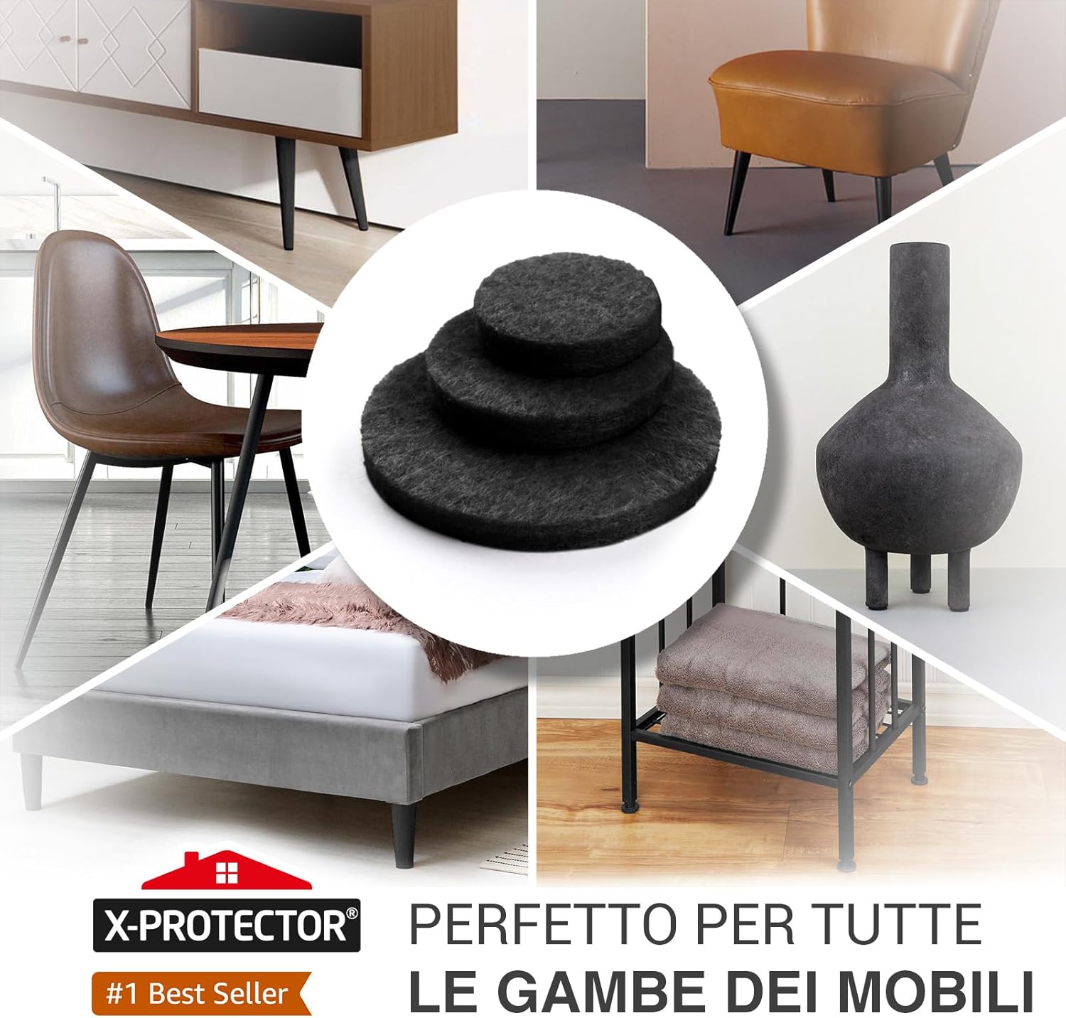 X-protector Feltrini per Gambe Mobili 235 Pezzi, Nero - immagine 2