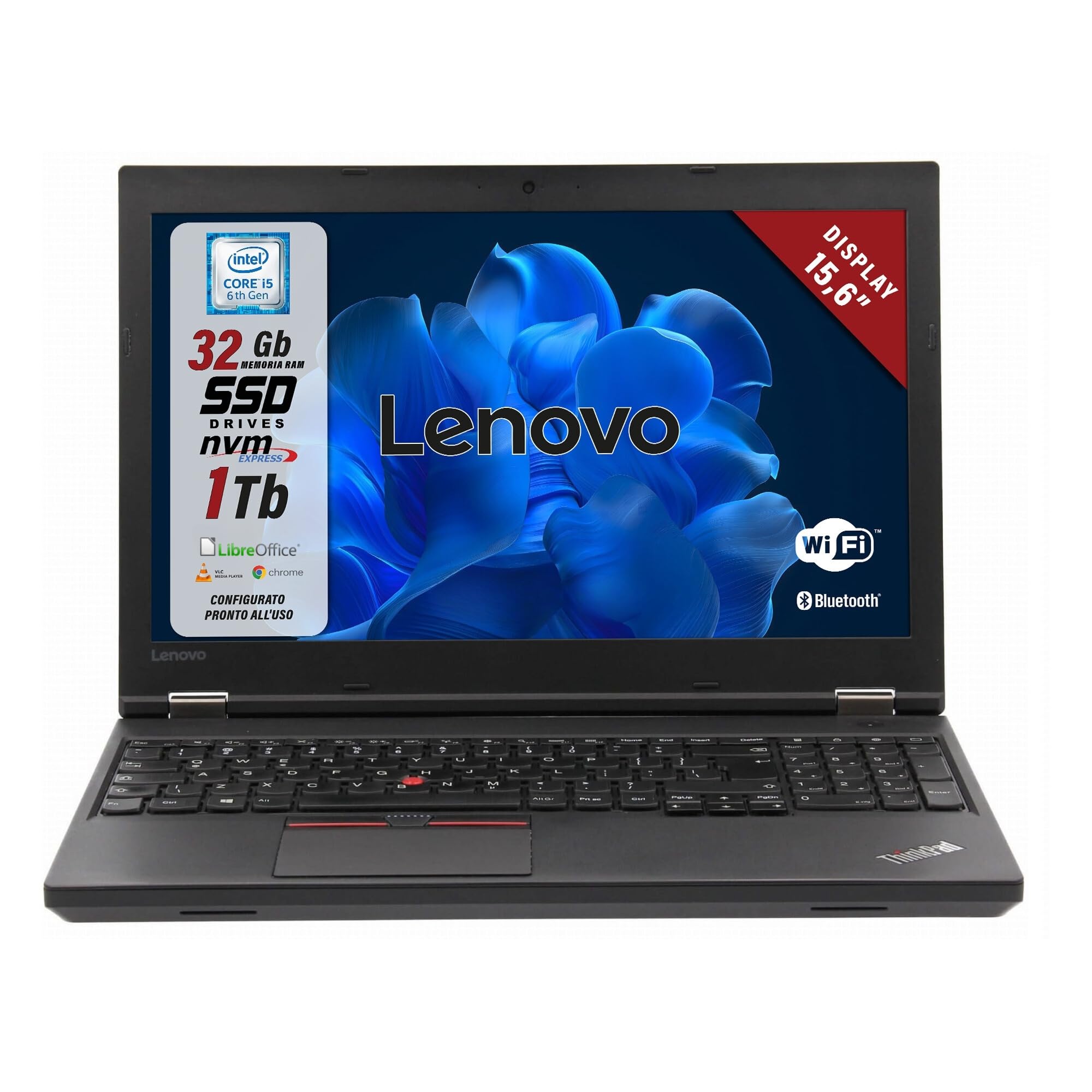 Lenovo ThinkPad, Pc portatile Intel Core i5-6th Pronto All'uso con Pacchetto Libre, Notebook Con Display HD da 15,6", Ram 32Gb, SSD 1Tb (Ricondizionato)