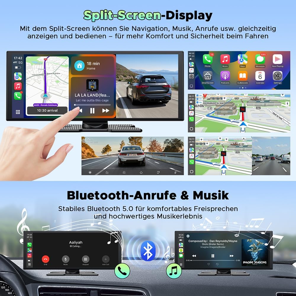 Lamtto Wireless CarPlay Android Auto Display 10.25" - immagine 6