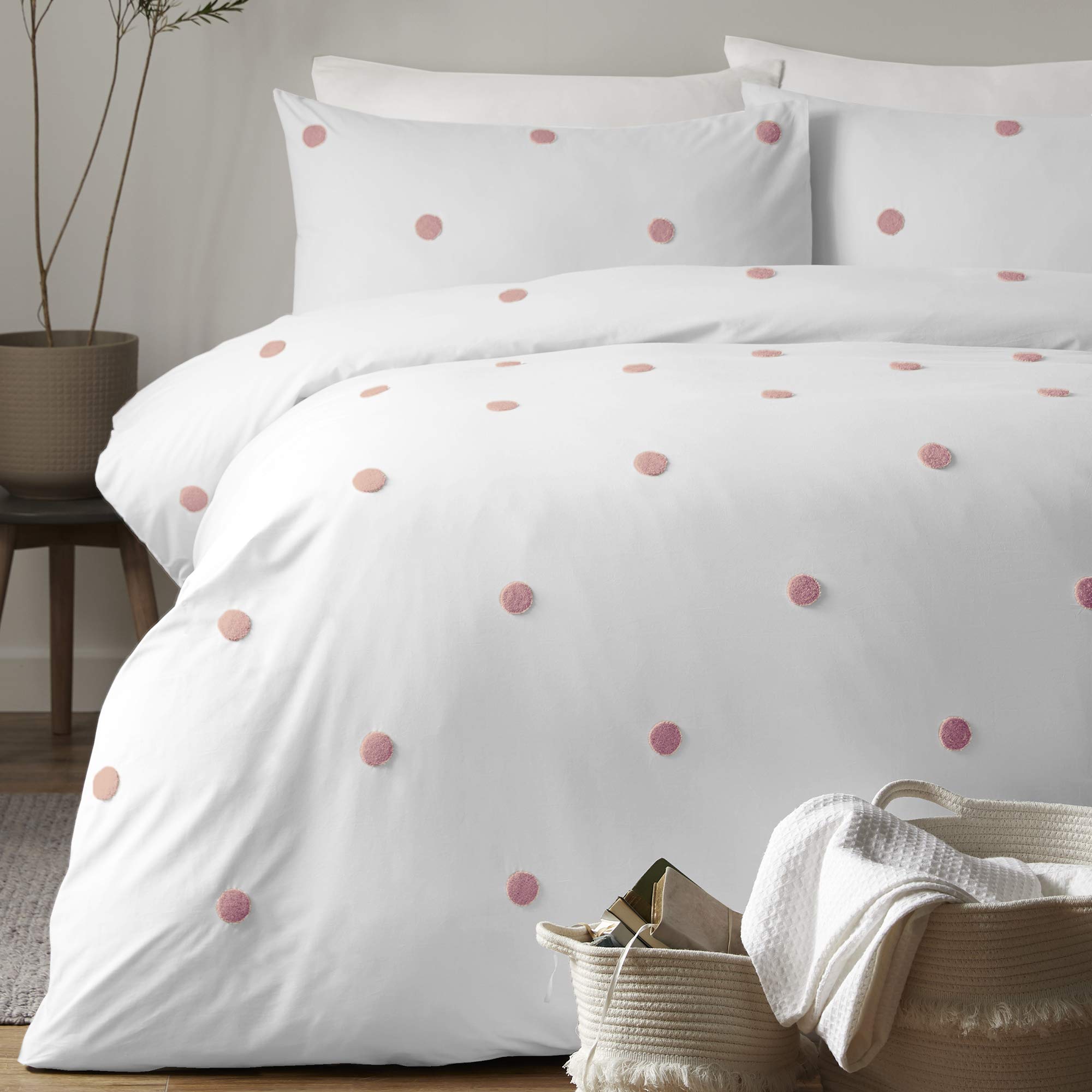 Appletree DOT Garden-Set Copripiumino, Cotone, Bianco con Pois Rosa, Singolo