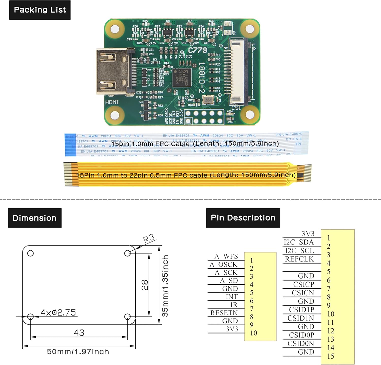 Geekworm Raspberry Pi HDMI to CSI Camera Adapter (C779) - immagine 2