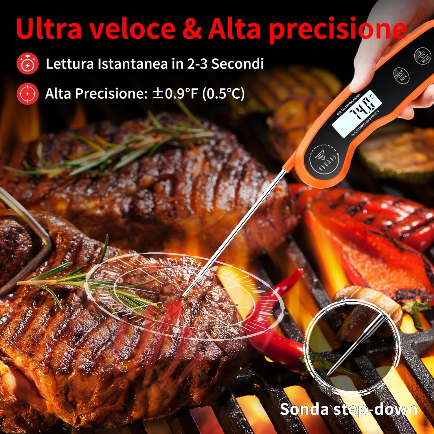 Doqaus Termometro Cucina Digitale Arancia - immagine 2