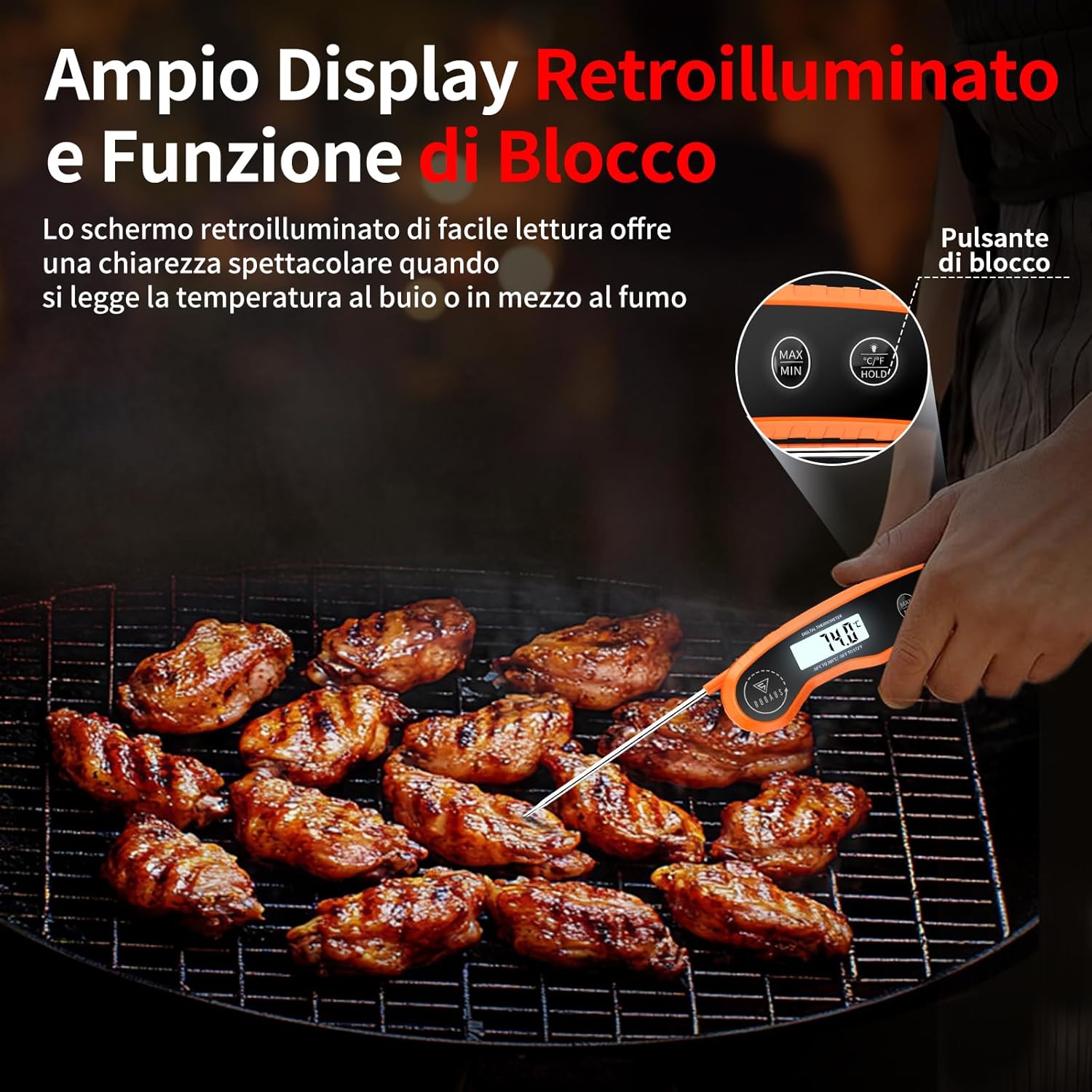 Doqaus Termometro Cucina Digitale Arancia - immagine 3