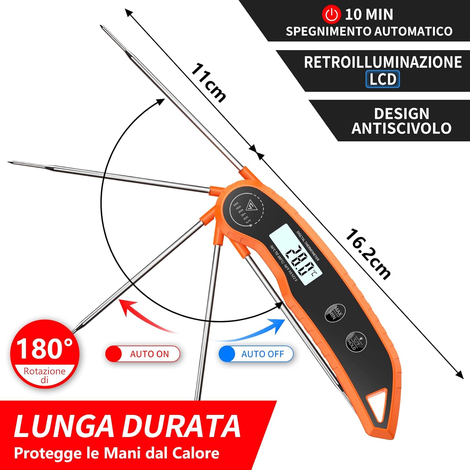 Doqaus Termometro Cucina Digitale Arancia - immagine 4
