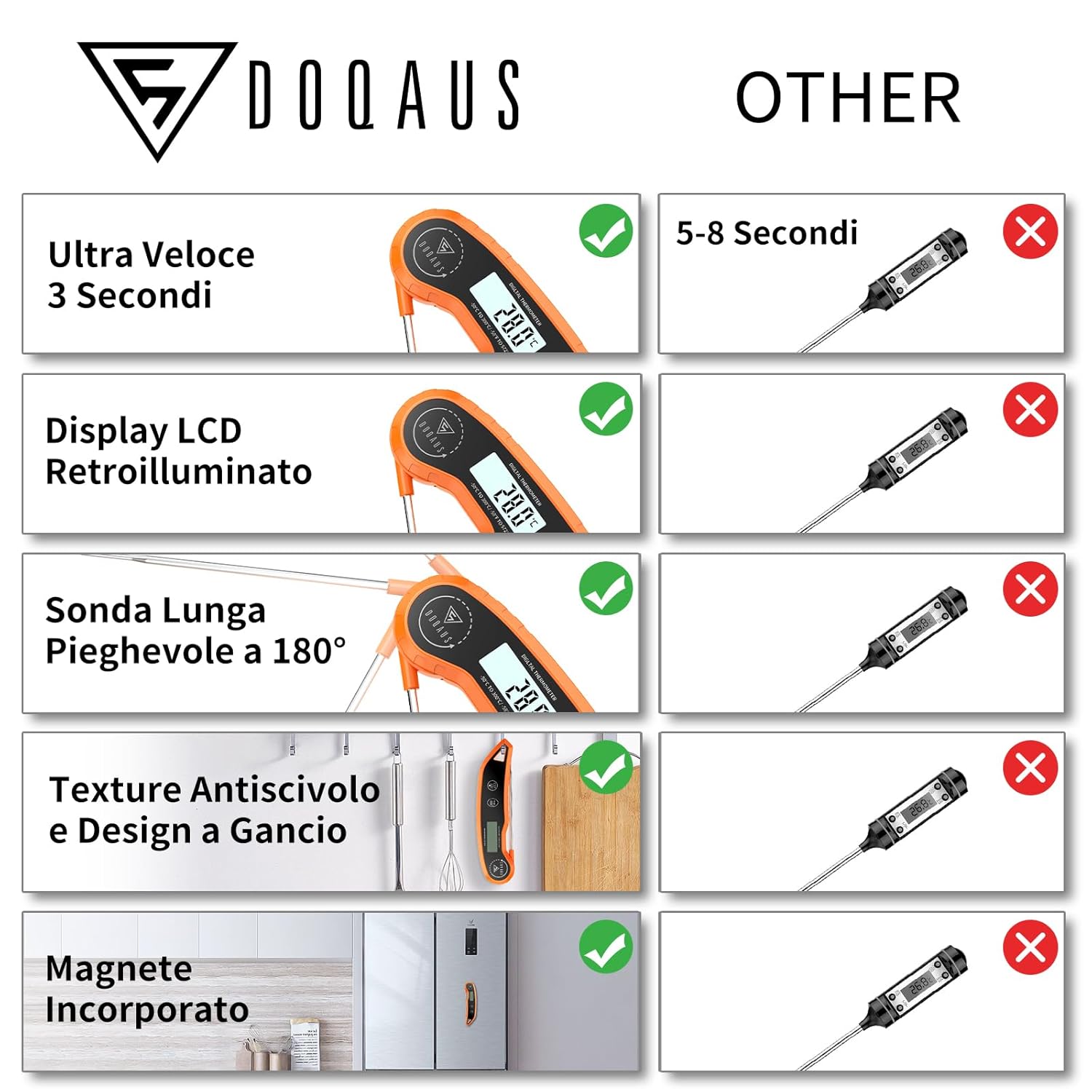 Doqaus Termometro Cucina Digitale Arancia - immagine 7