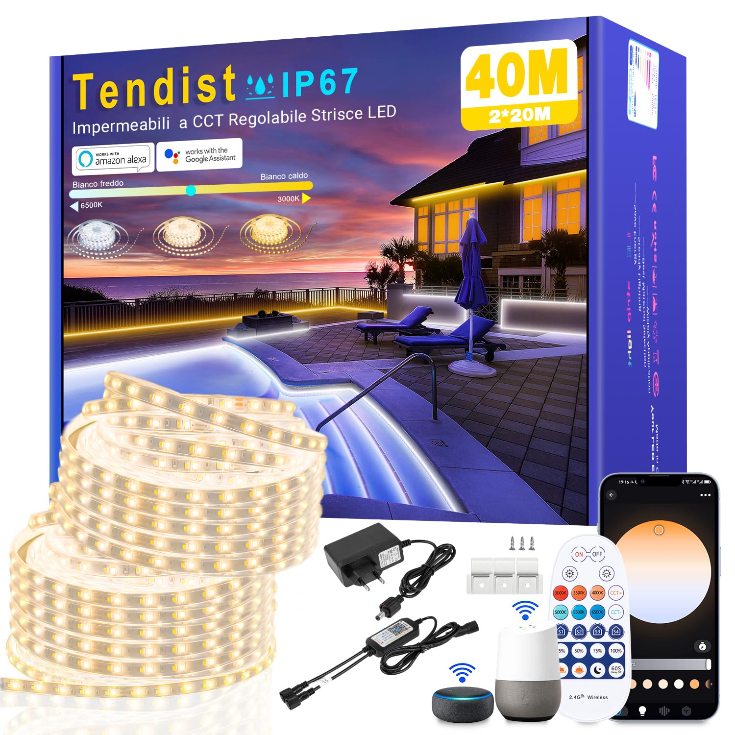 Tendist Striscia LED Esterno Dimmerabile 40M