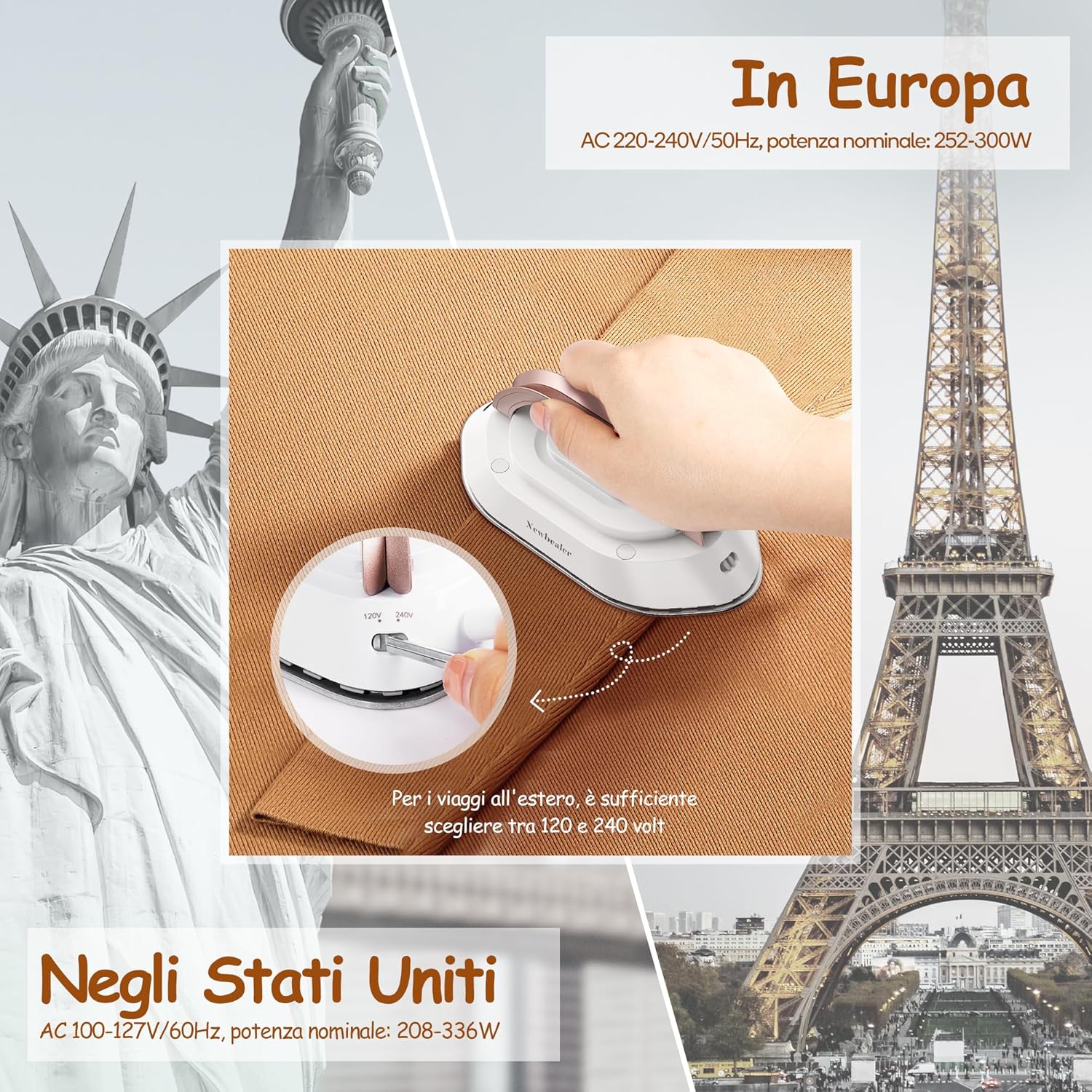 Newbealer Ferro da Stiro da Viaggio Mini Portatile, Oro - immagine 3