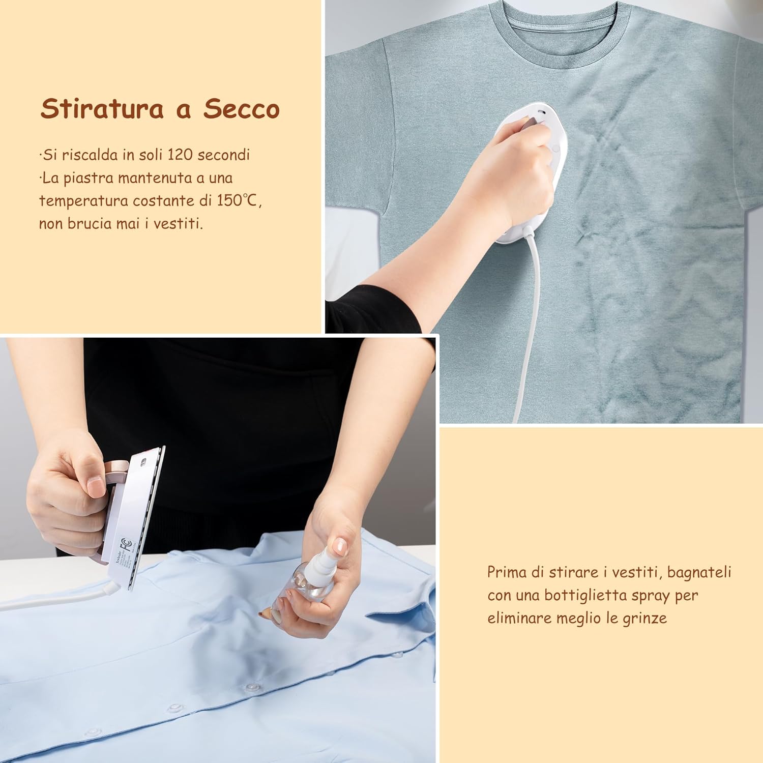 Newbealer Ferro da Stiro da Viaggio Mini Portatile, Oro - immagine 6