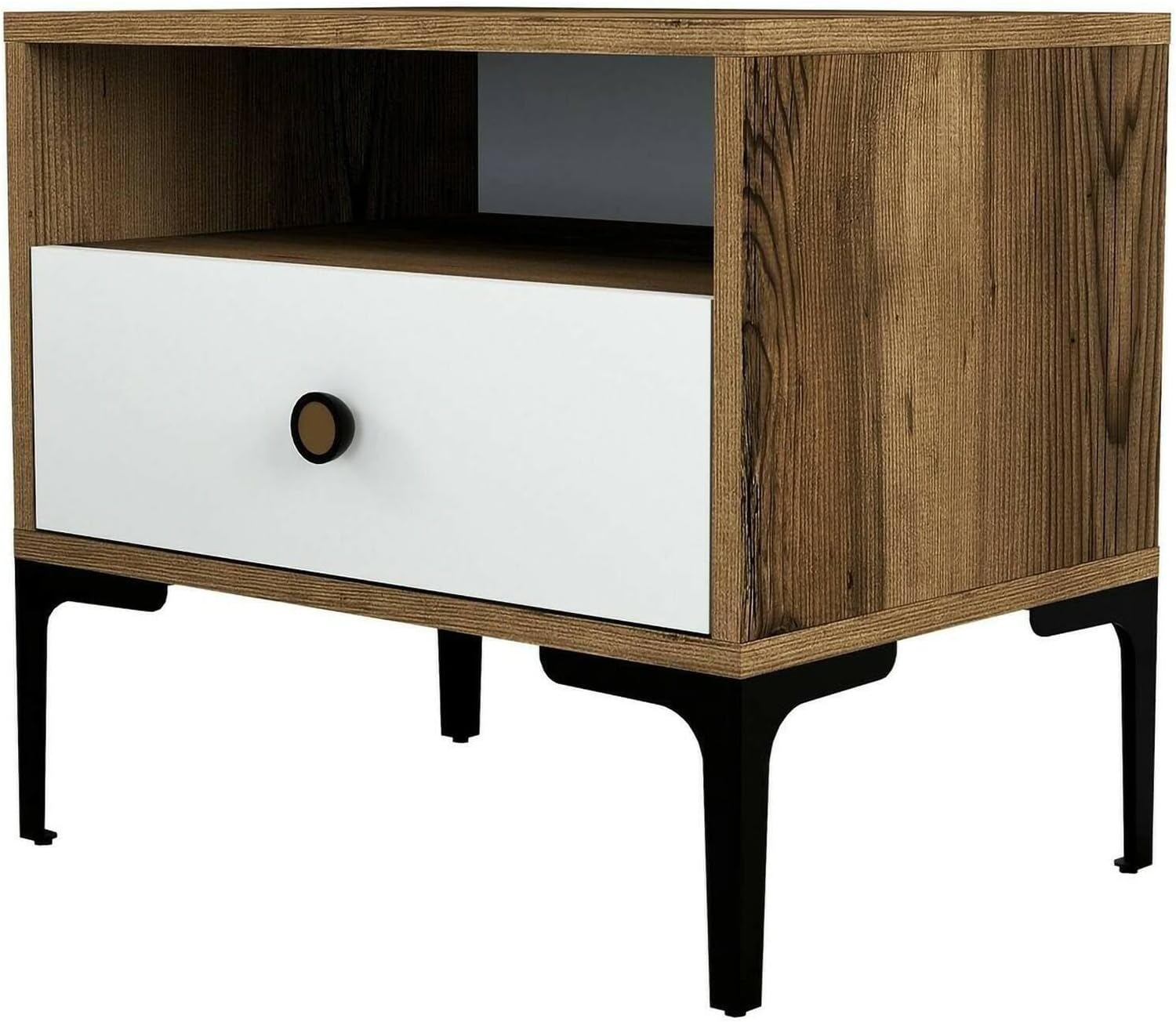 Dmora Comodino Seraph - Tavolino da Notte, Noce e Bianco - immagine 3