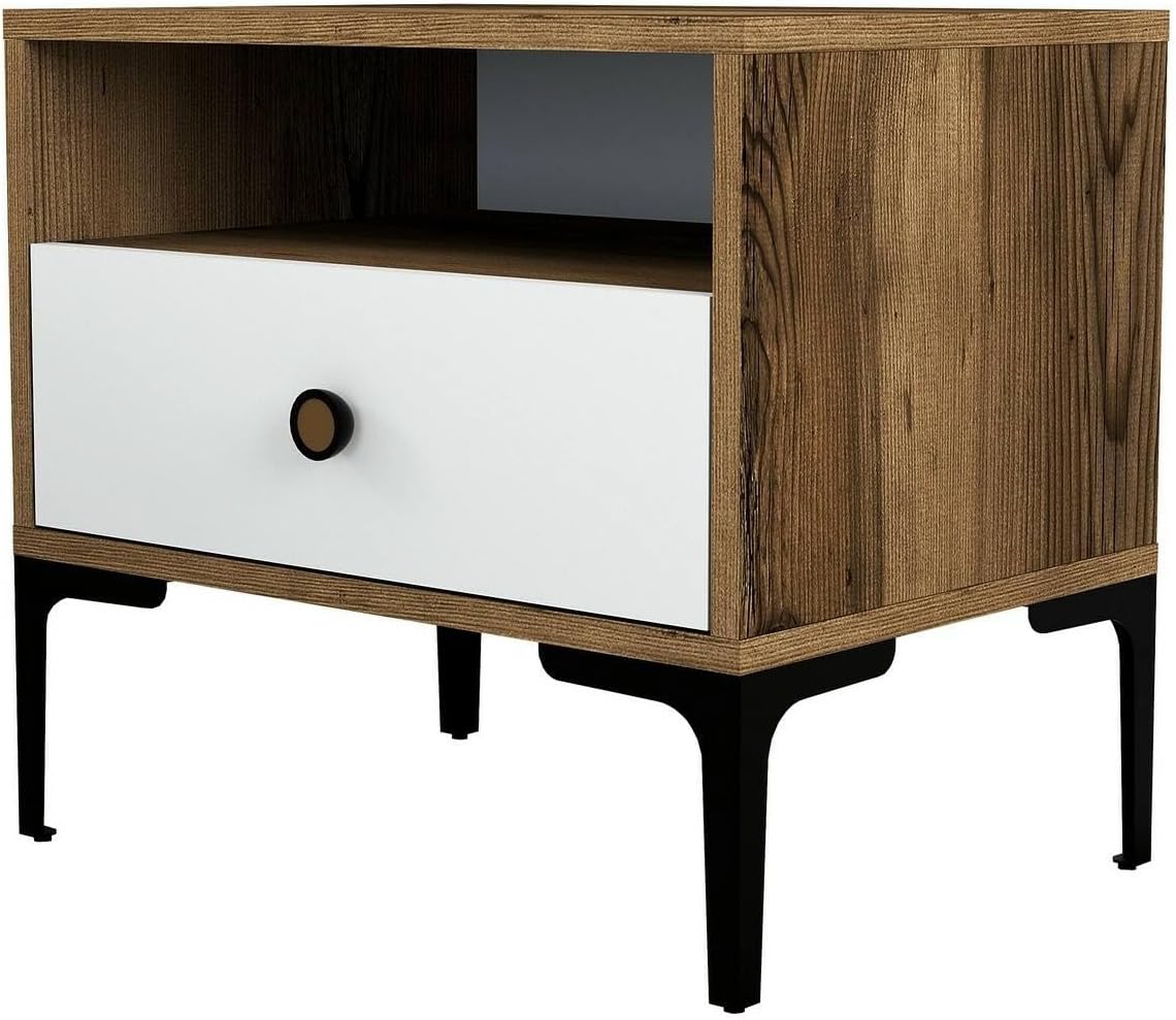 Dmora Comodino Seraph - Tavolino da Notte, Noce e Bianco - immagine 6