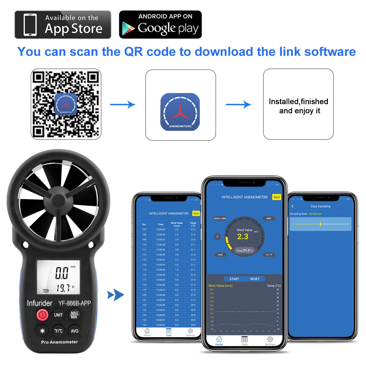 Anemometro Digitale Infurider con APP Bluetooth - immagine 2