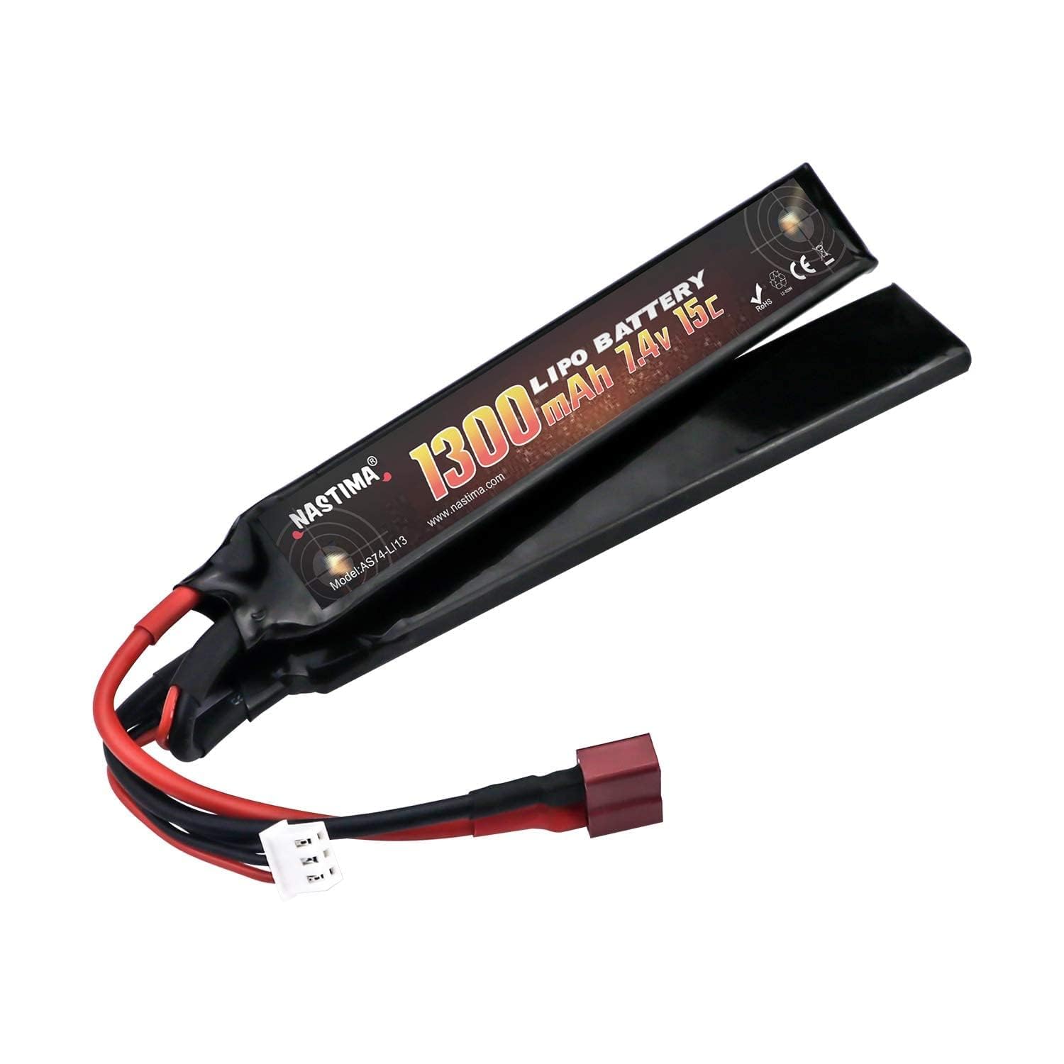 NASTIMA 7.4V 1300mAh Airsoft Lipo Batteria,2S 15C Batteria A Farfalla Compatibile Con Connettore Deans-T Per Pistole Airsoft AK47, MP5K, MP5, Scar, M249, AUG, AEG