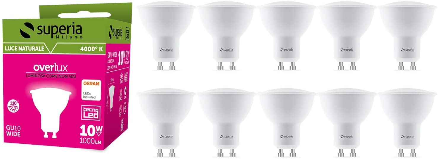 Superia Lampadina LED GU10 Wide 10W, Luce Naturale 4000K