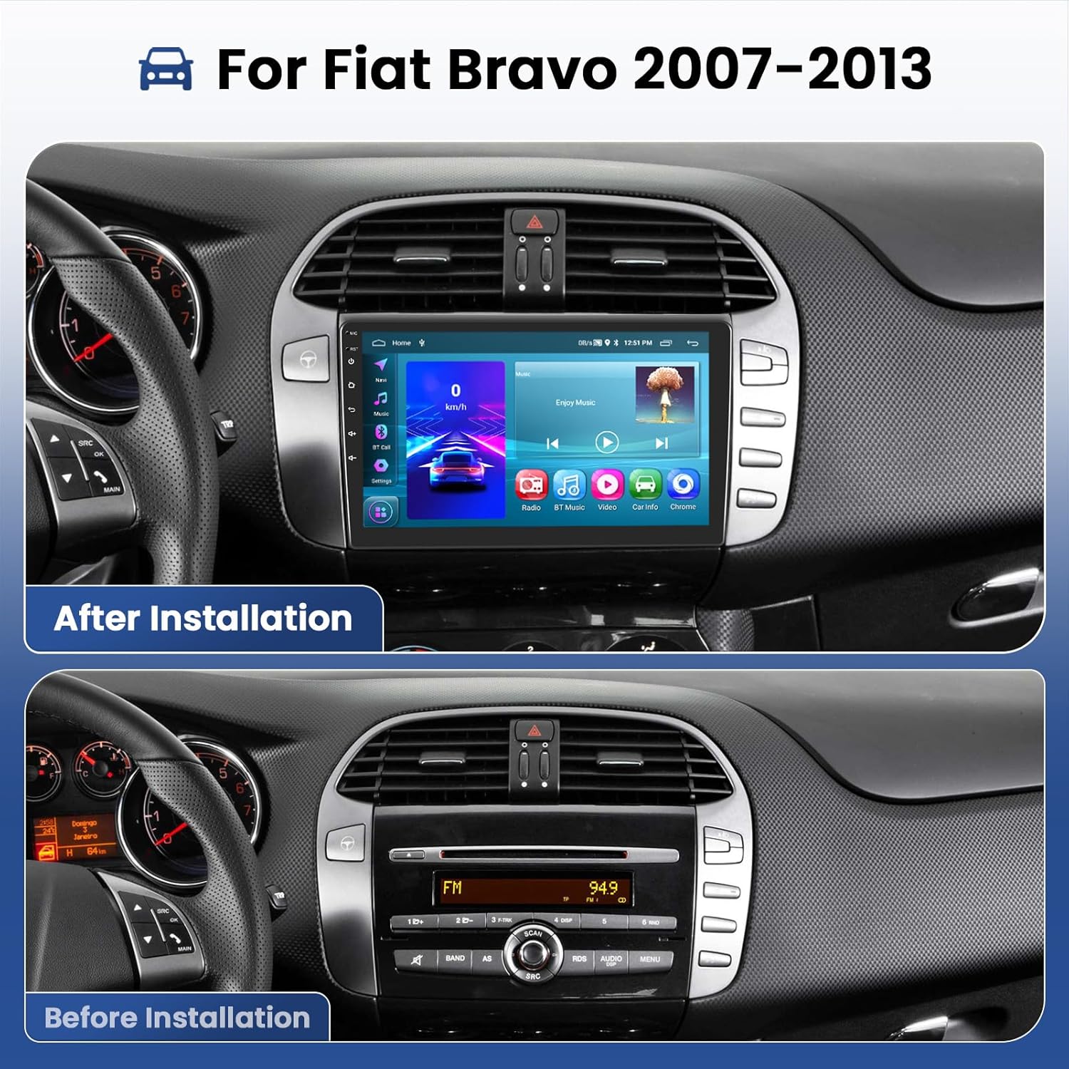 Android Autoradio 9'' per FIAT Bravo (2007-2013) - immagine 1