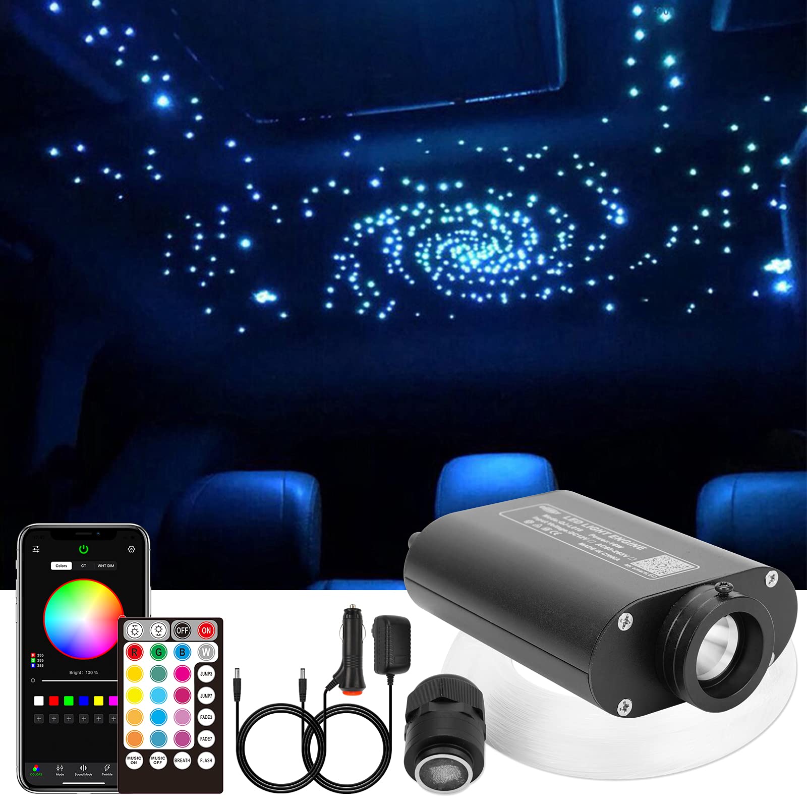 Chinly Kit Plafoniere LED Fibra Ottica 16W RGBW