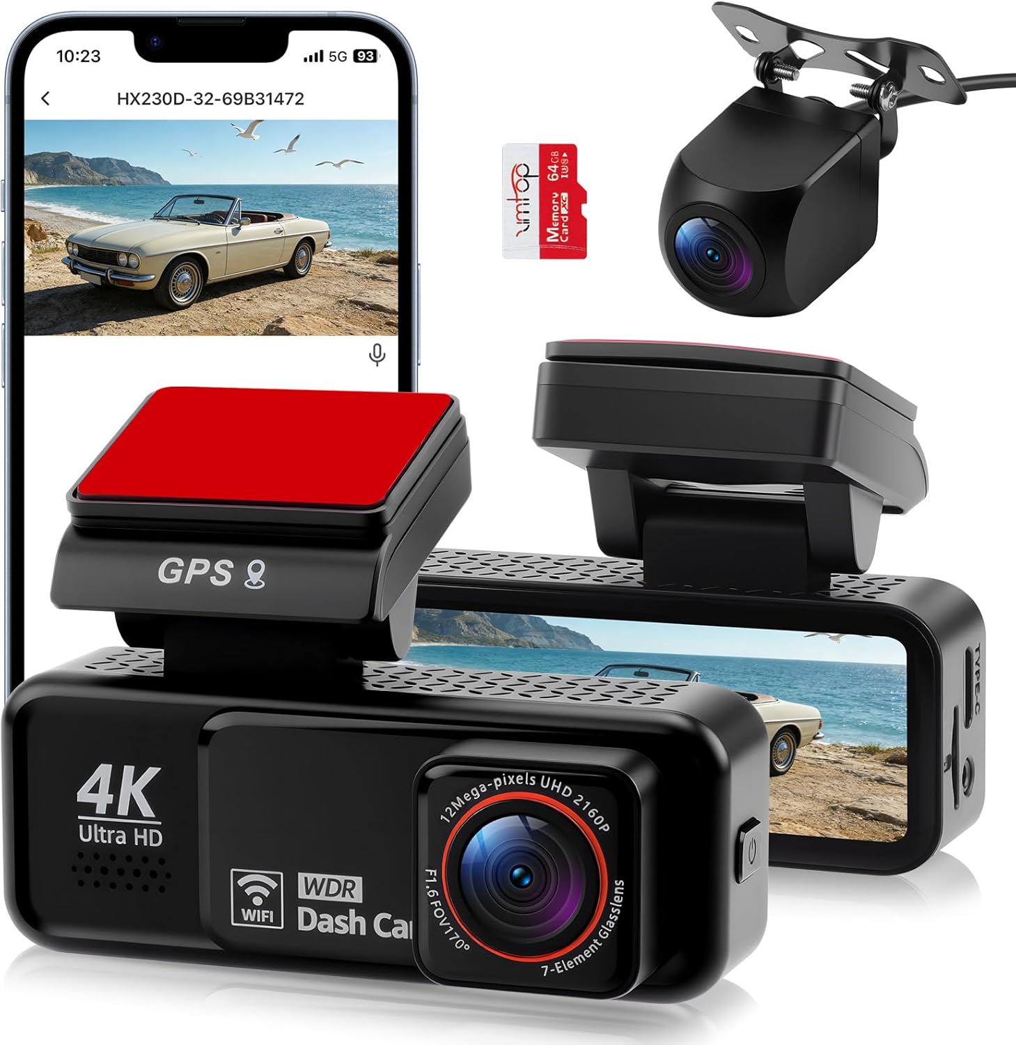 Dash Cam 4K+2K Anteriore/Posteriore con Scheda 64GB - immagine 1