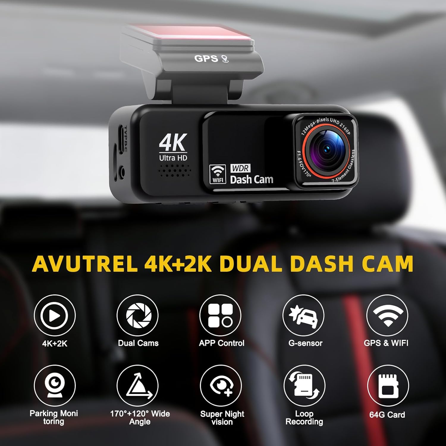 Dash Cam 4K+2K Anteriore/Posteriore con Scheda 64GB - immagine 2