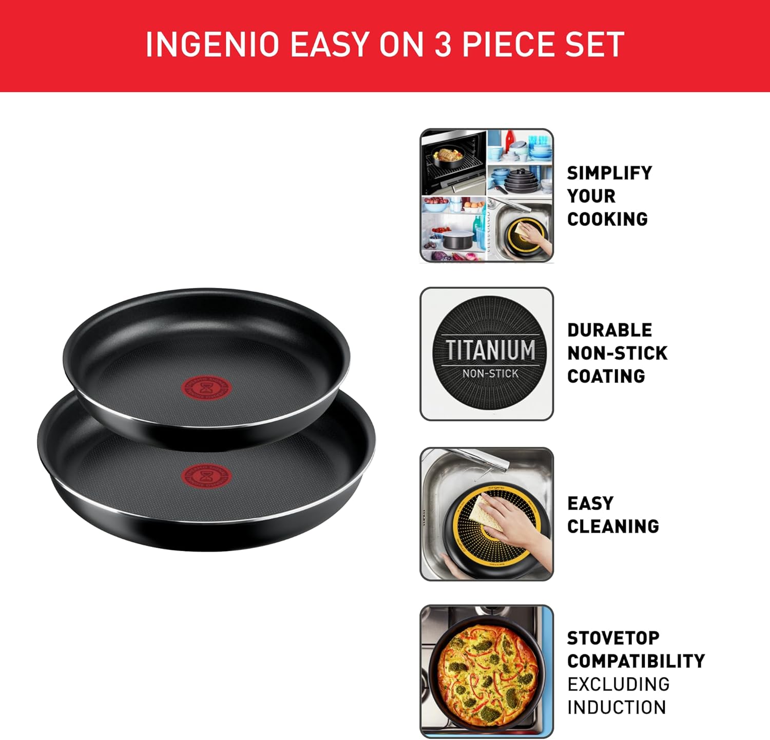Tefal Set 3 padelle Ingenio Easy On, Nero - immagine 5