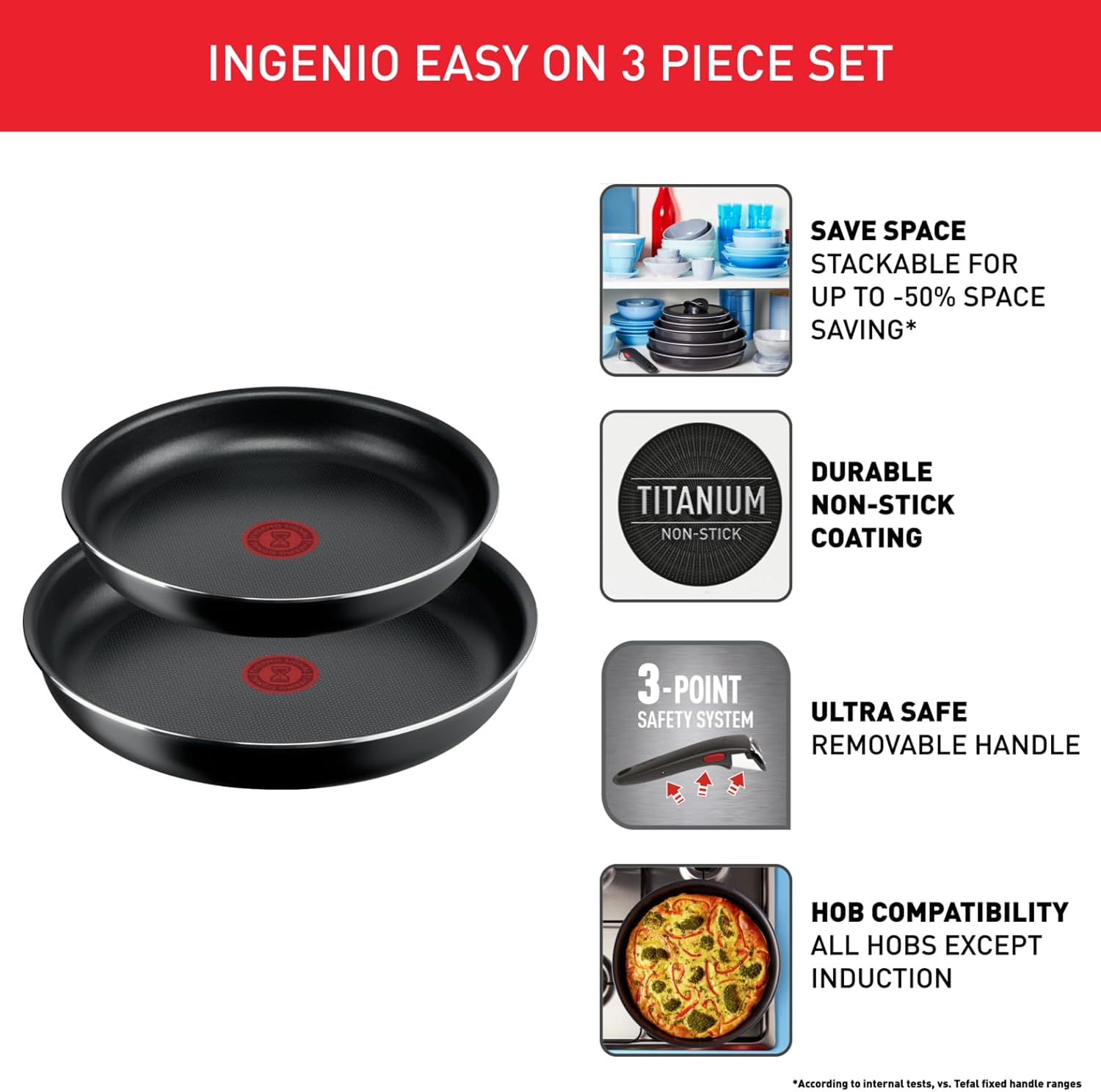 Tefal Set 3 padelle Ingenio Easy On, Nero - immagine 6