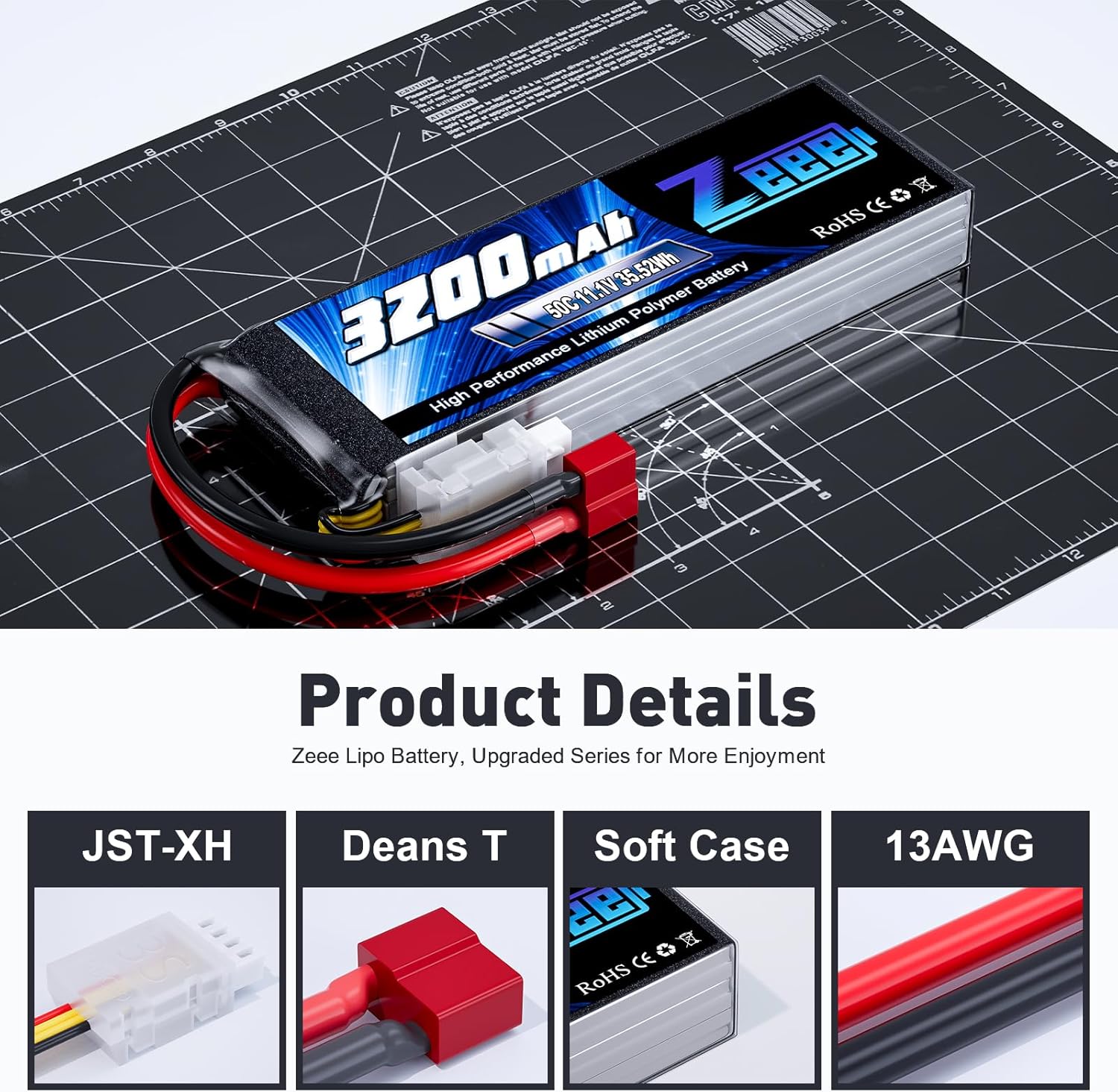 Zeee 3S Lipo Batteria 11,1V 50C 3200mAh (2 pezzi) - immagine 3