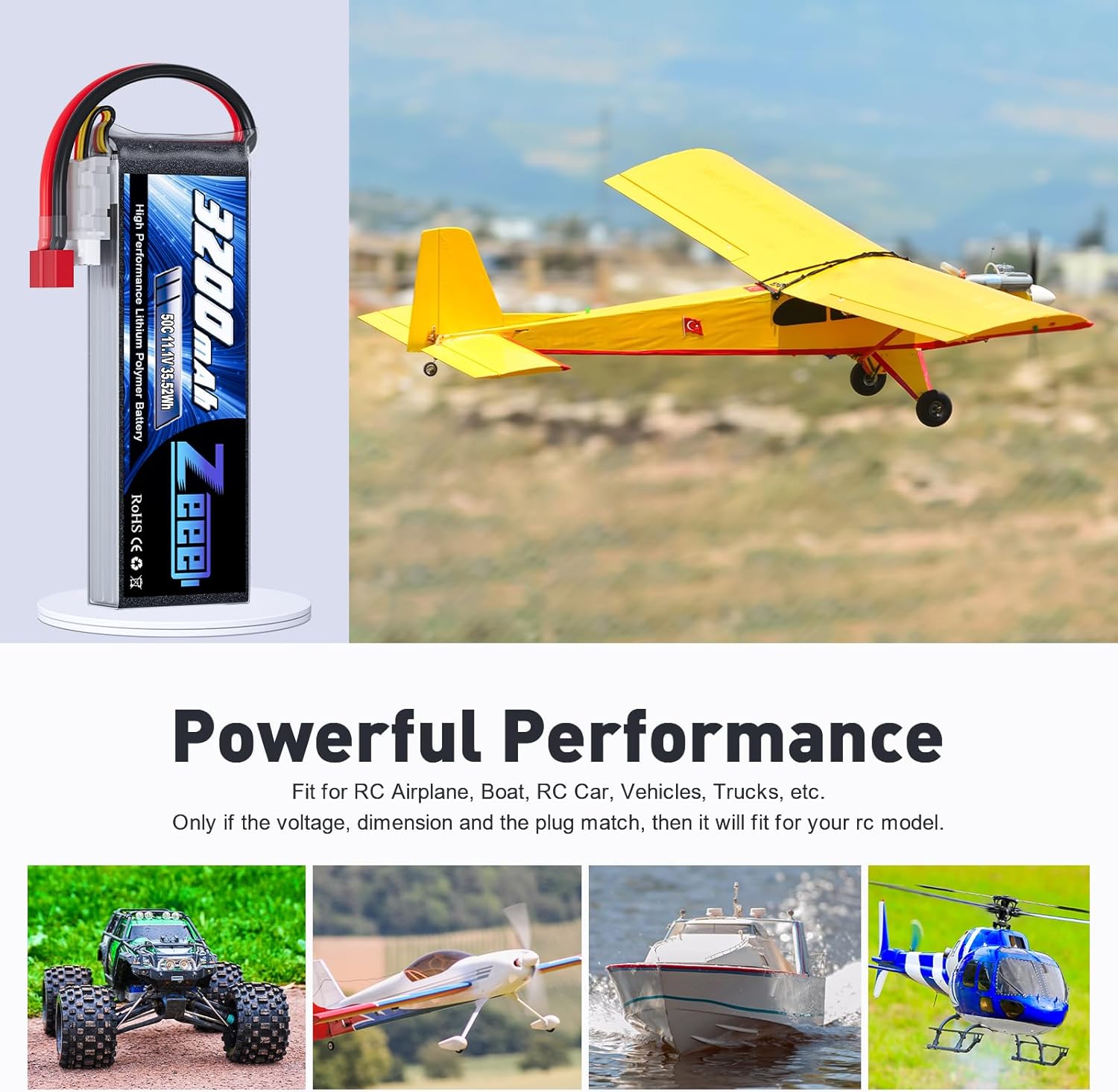 Zeee 3S Lipo Batteria 11,1V 50C 3200mAh (2 pezzi) - immagine 5