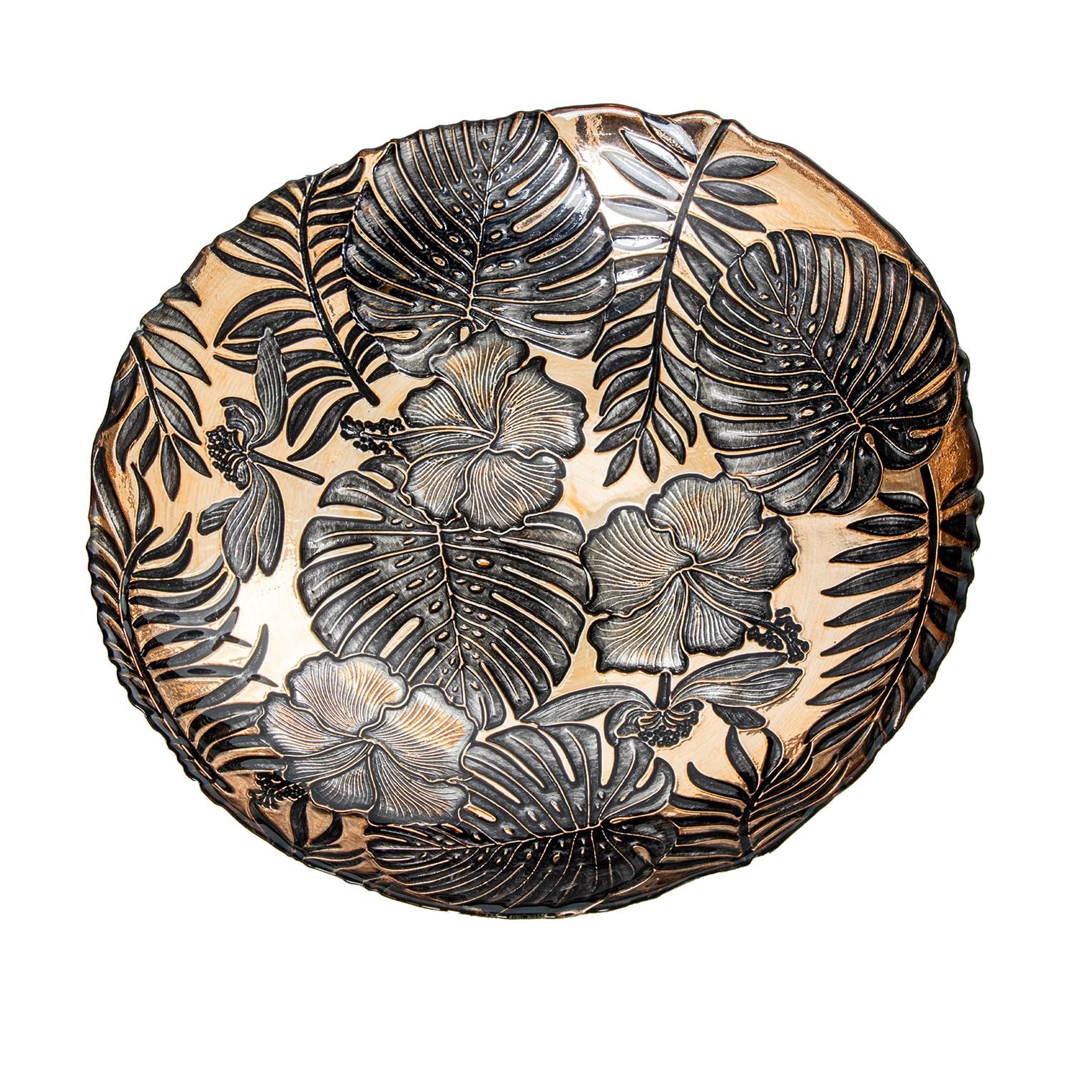 DRW Set 4 Centrali Rotondi in Vetro con Foglie, Marrone