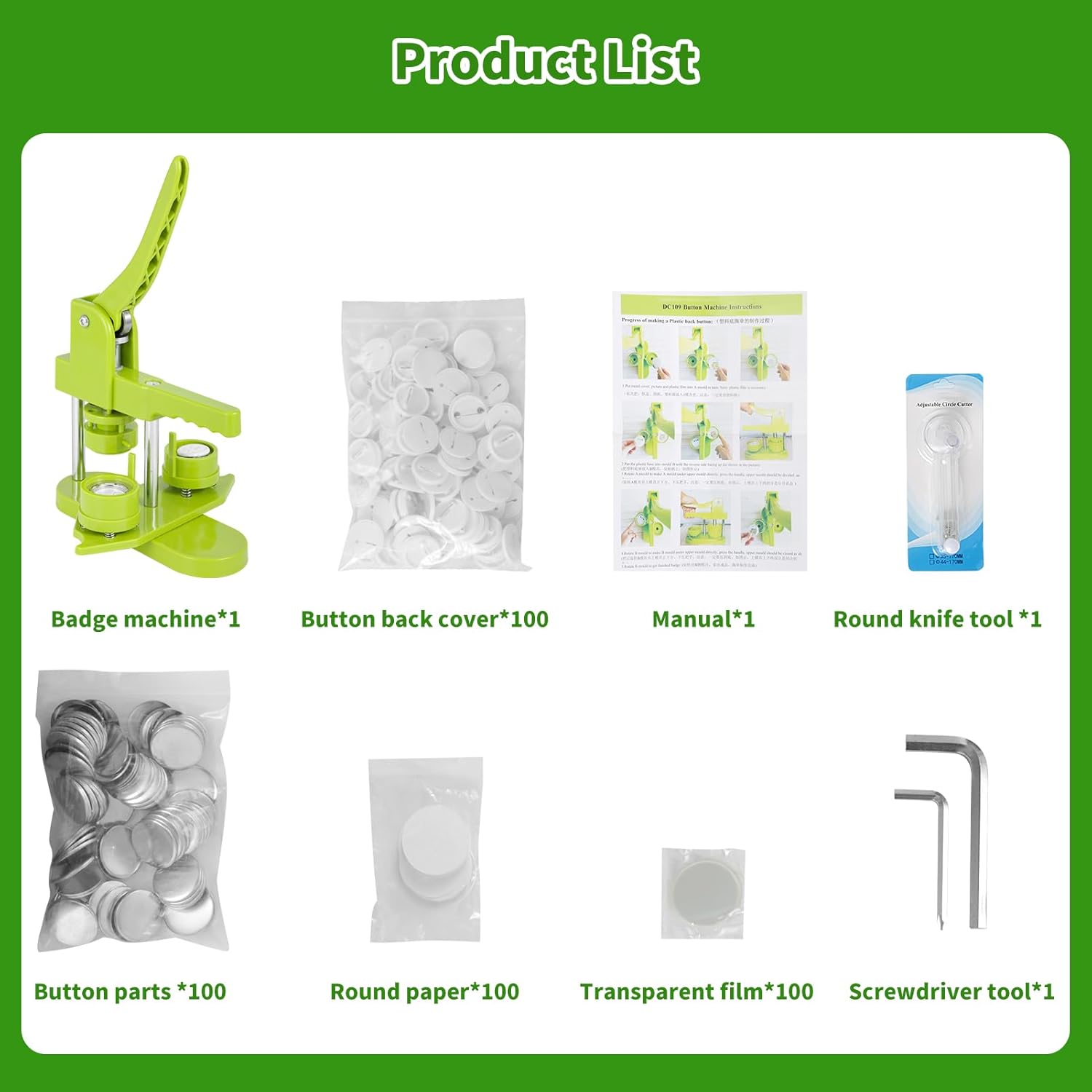 Outbit Button Badge Press con 100 Bottoni (Verde, 32mm) - immagine 5