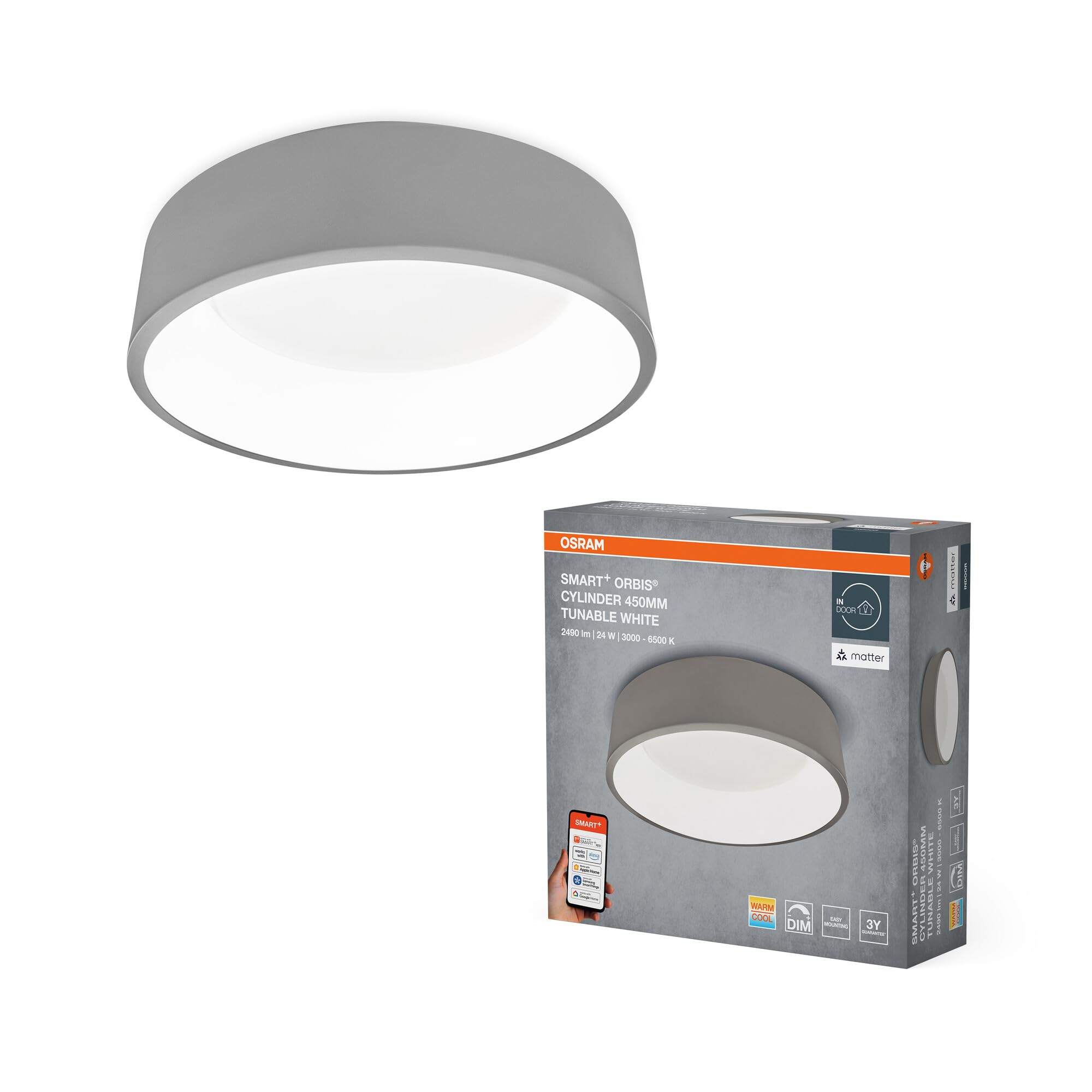 Osram SMART+ Matter Cilindro Plafoniera LED Grigia 450mm