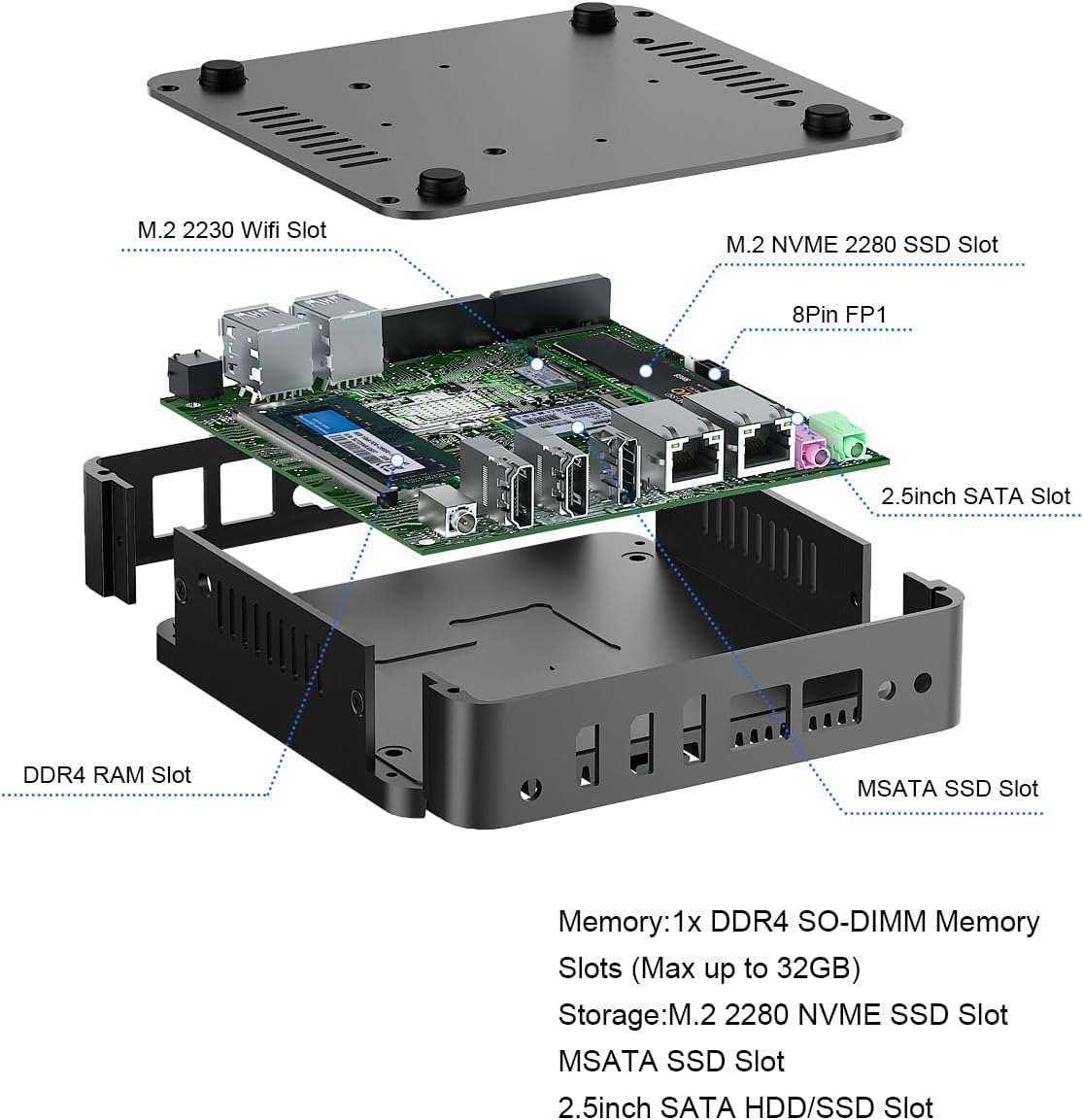 W 11 Pro Mini PC Fanless Celeron J6412 8GB RAM 128GB SSD - immagine 3