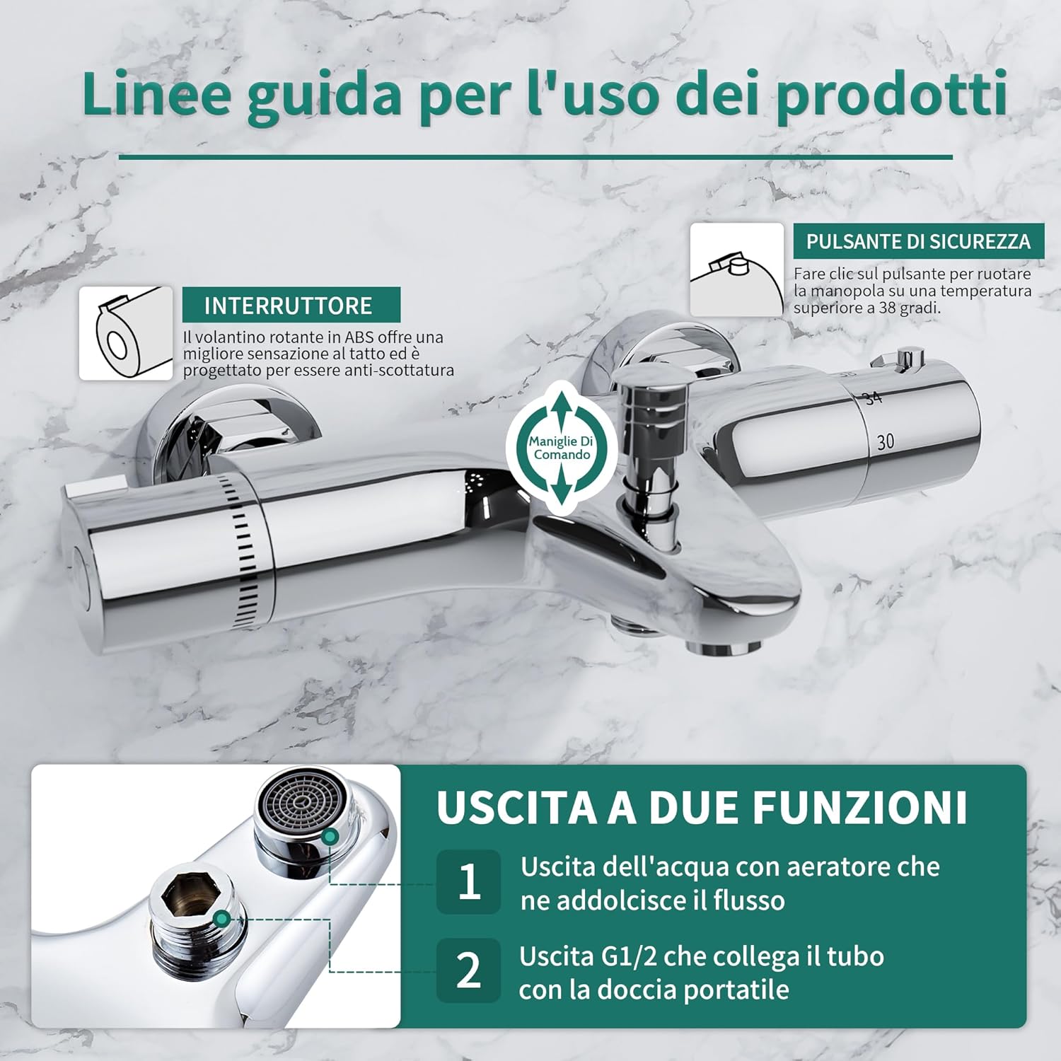 Morado Miscelatore Termostatico Doccia Cromato - immagine 3