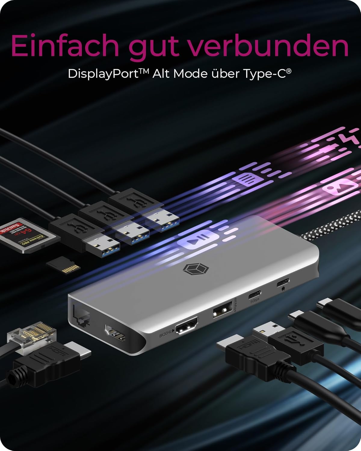 Icy Box Stazione di Ancoraggio USB-C 12-in-1 - immagine 4