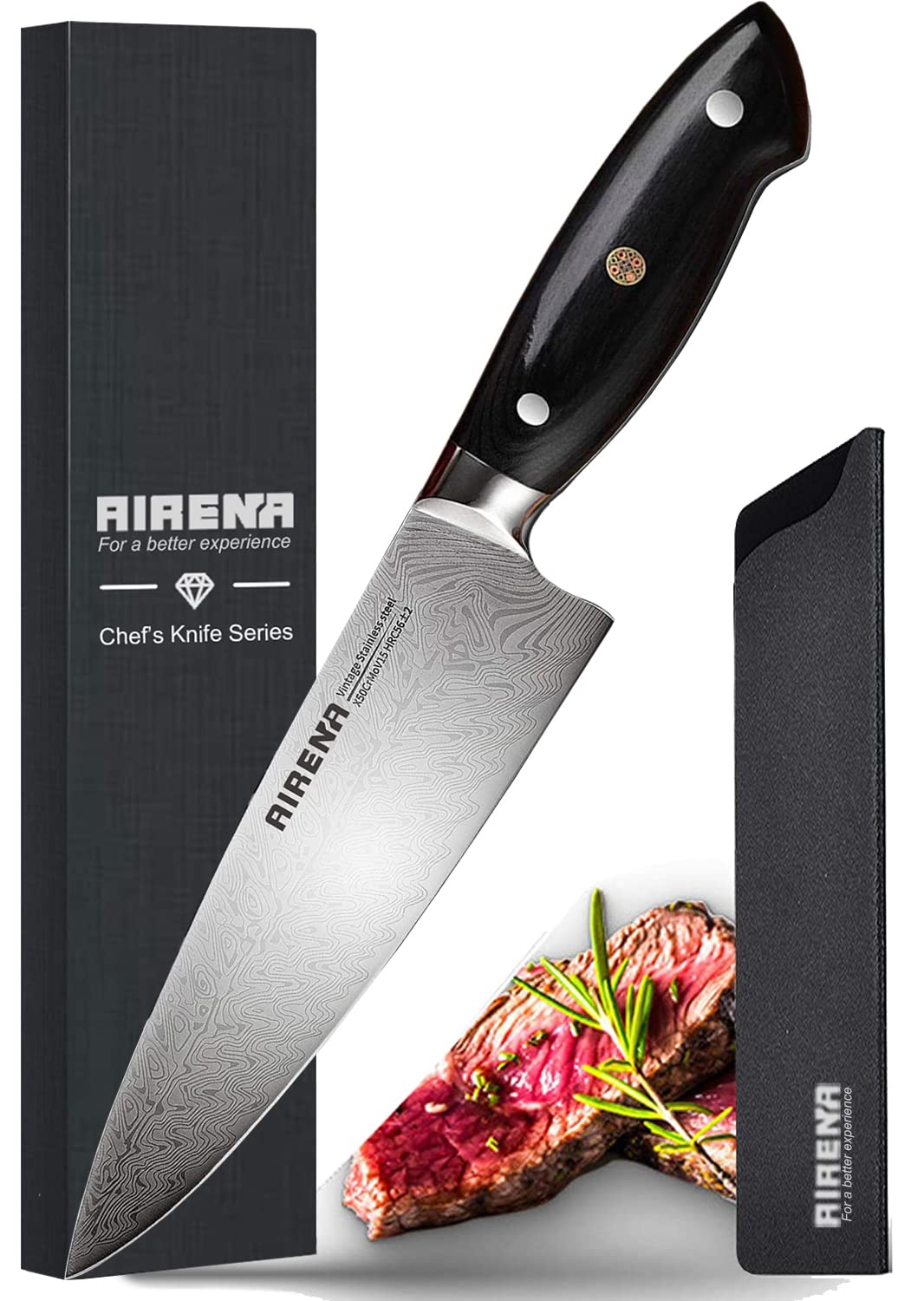 Airena Coltello da Chef Professionale 8" Acciaio Inox