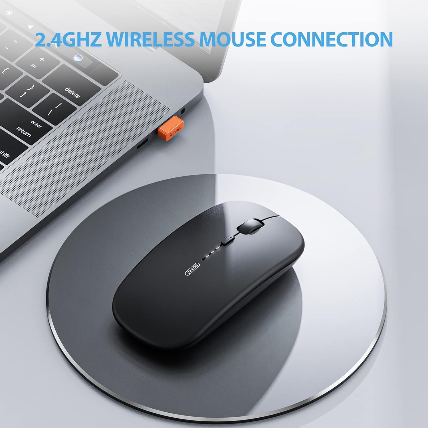 Inphic Mouse Wireless Ricaricabile 2.4G, Nero - immagine 2