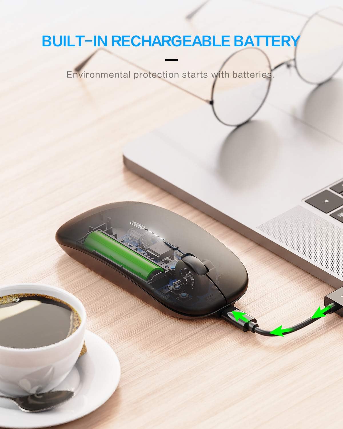 Inphic Mouse Wireless Ricaricabile 2.4G, Nero - immagine 4