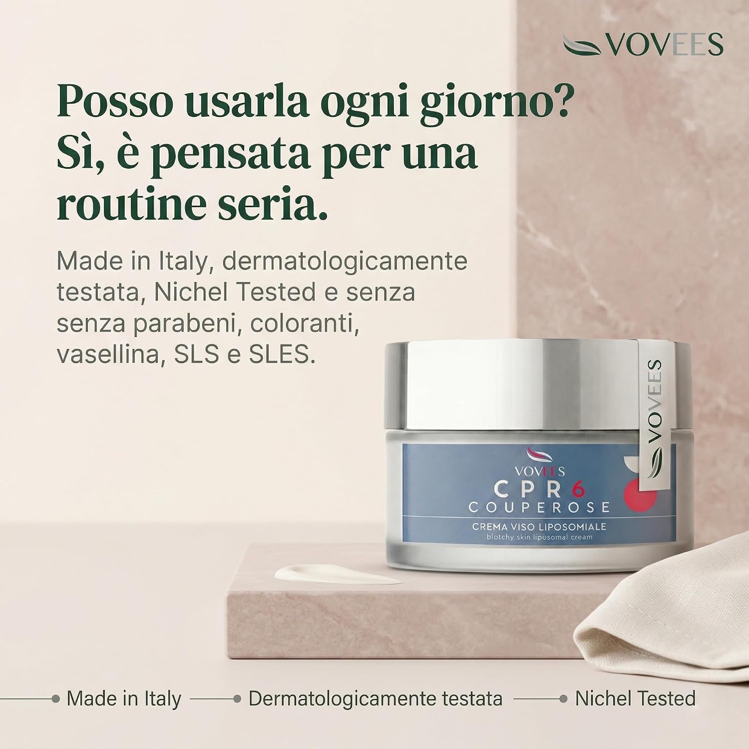 VOVEES CPR6 Crema Viso Antirossore per Couperose e Rosacea, Pelle ...