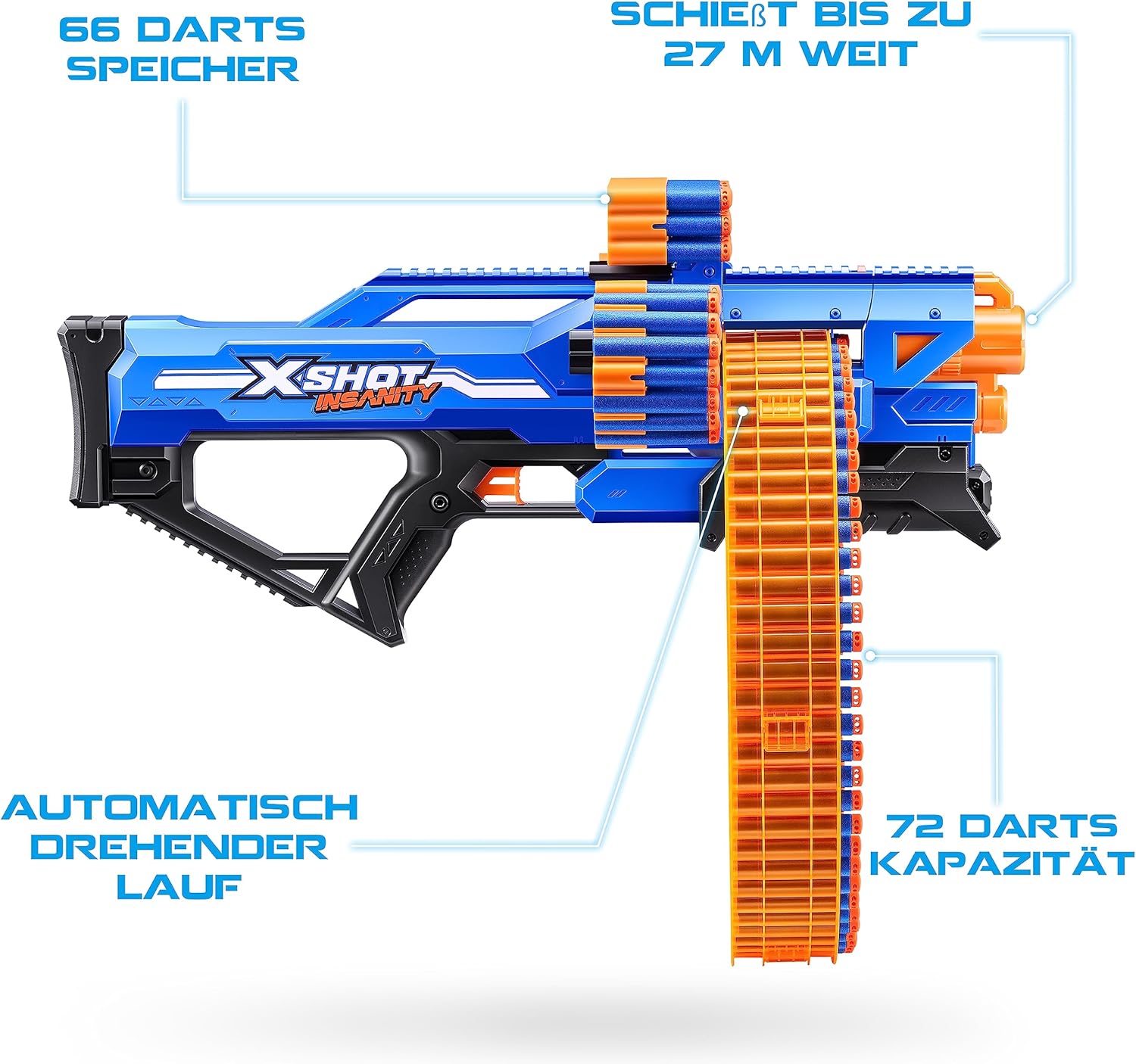 X-Shot Insanity Mad Mega Barrel da ZURU con 138 Darts - immagine 2